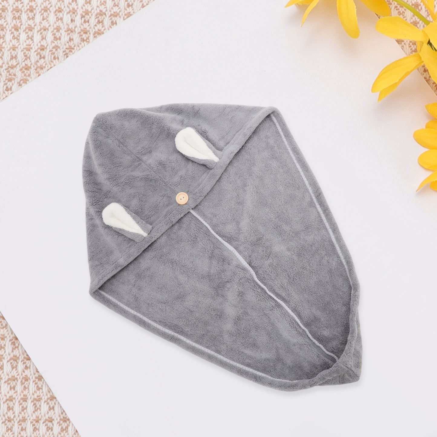 1 Pc Comfortable Rabbit Ears Hair Towel for Bathroom Hotel Light Gray