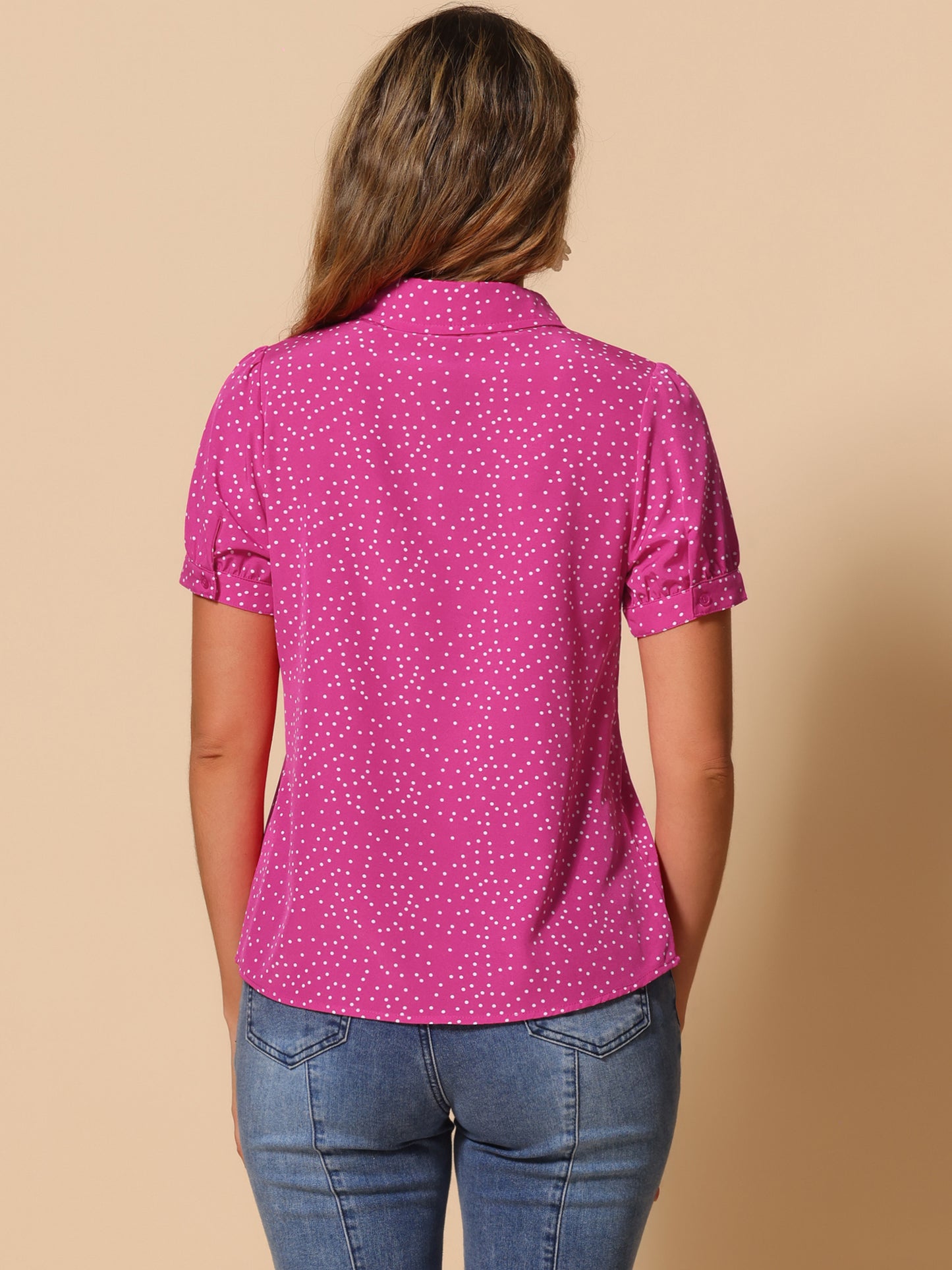 Women's Retro Printed Bow Tie Peter Pan Collar Chiffon Blouse Shirt