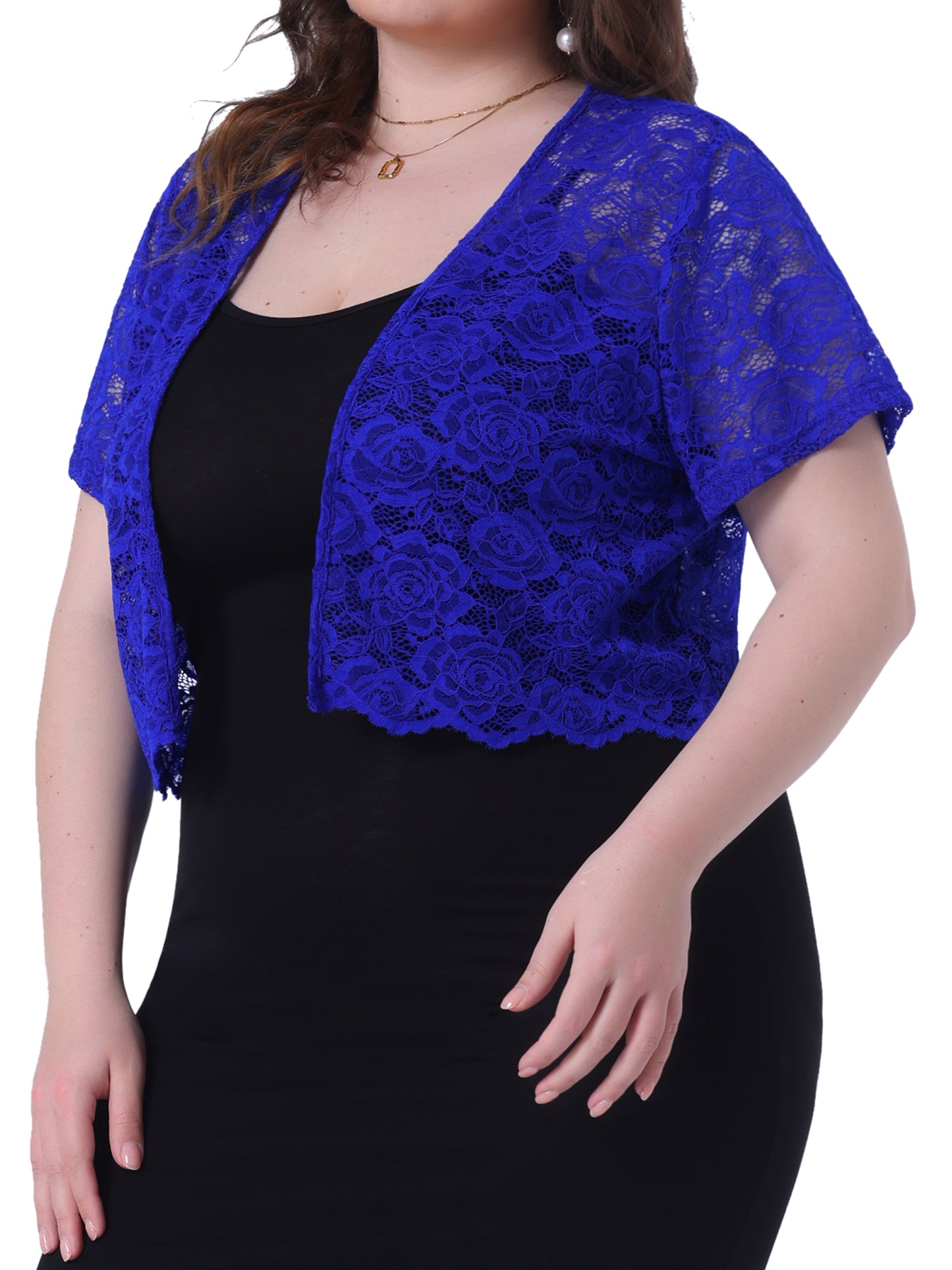 Women Plus Size Bolero Shrugs Open Front Short Sleeve Crochet Lace Cropped Cardigans