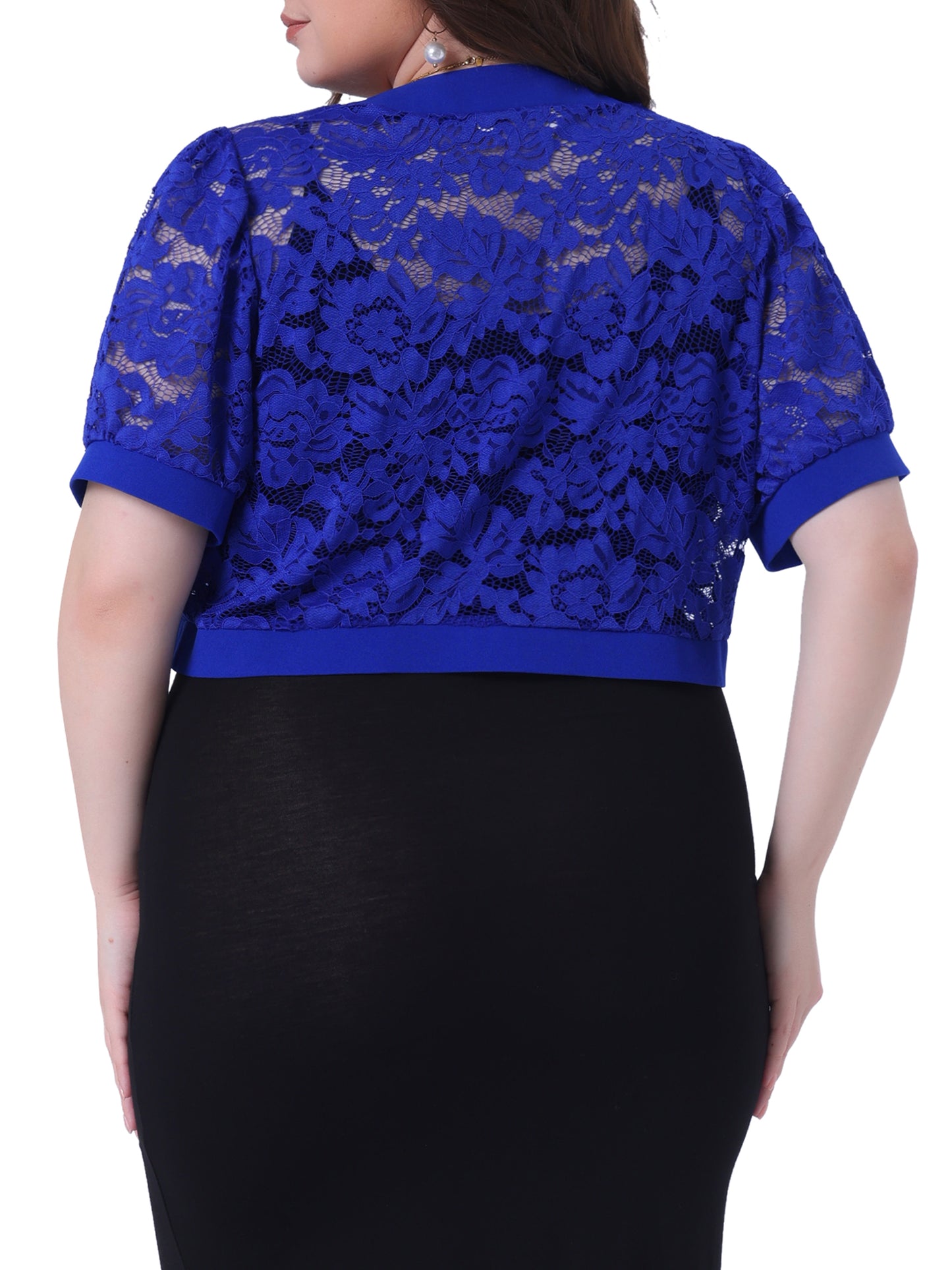 Women Plus Size Bolero Shrugs Open Front Short Sleeve Crochet Lace Cropped Cardigans