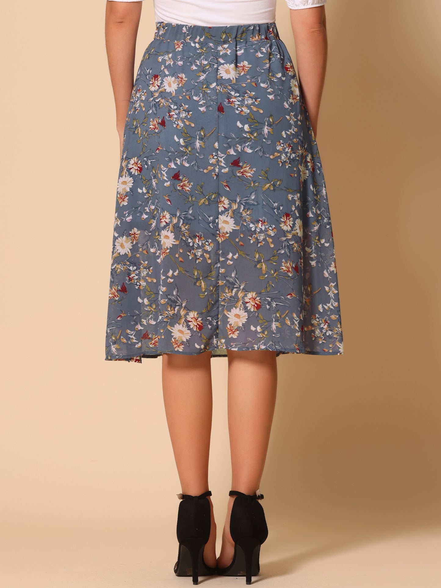 Falda midi de gasa con estampado floral para mujer, corte A, verano