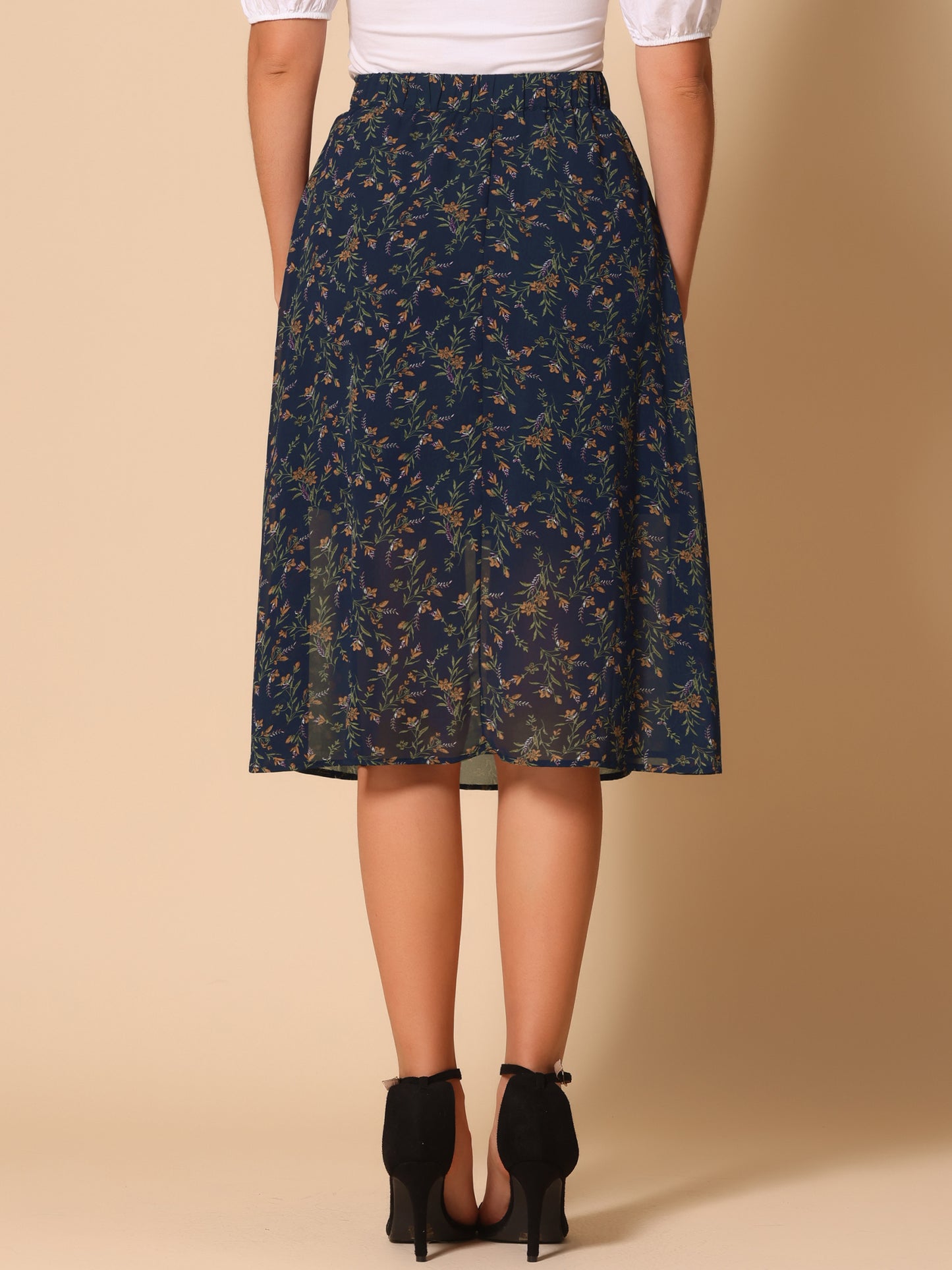 Falda midi de gasa con estampado floral para mujer, corte A, verano