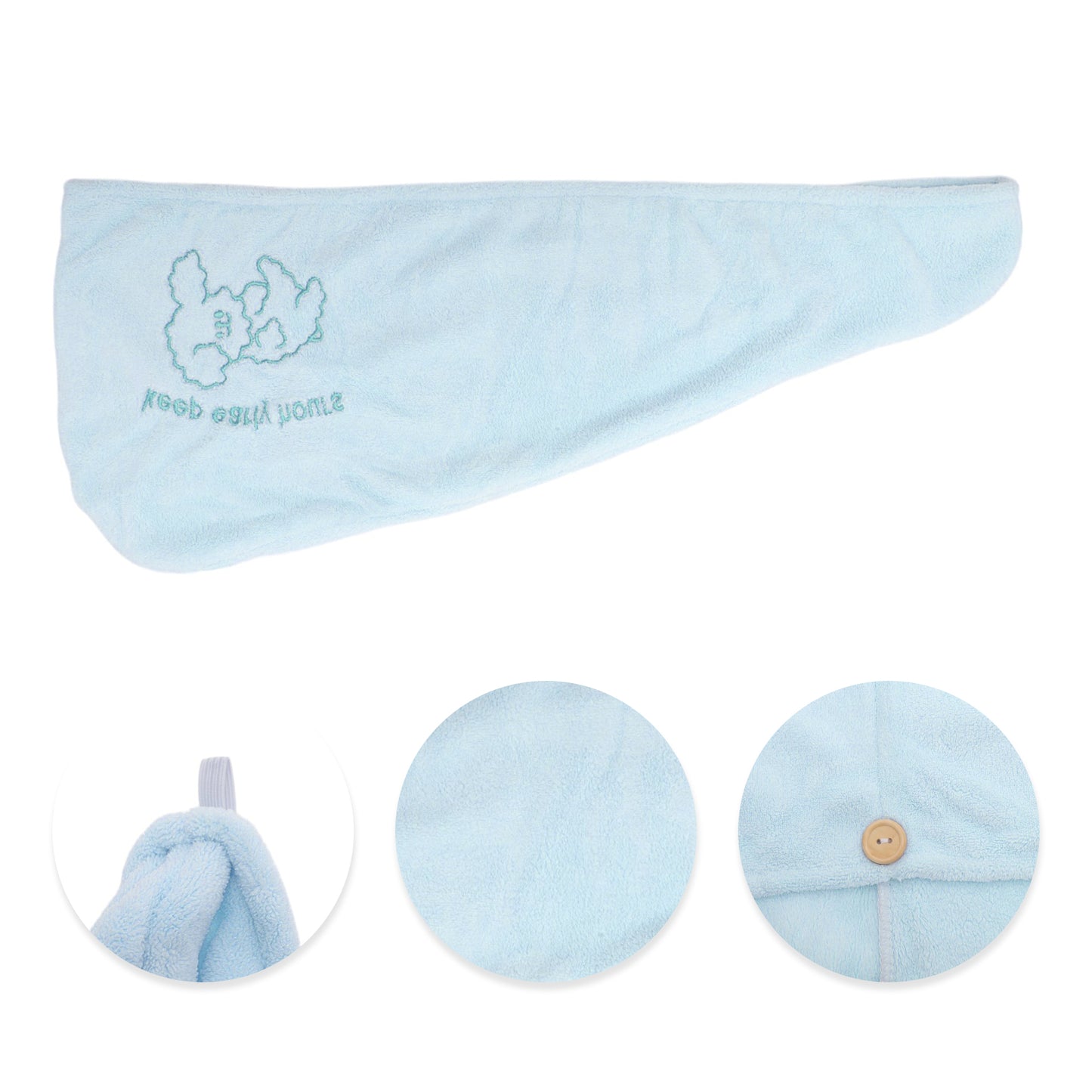 1 Pc Water-absorbent Hair Towel Cartoon Dog Embroidery Hair Wrap Towel Blue