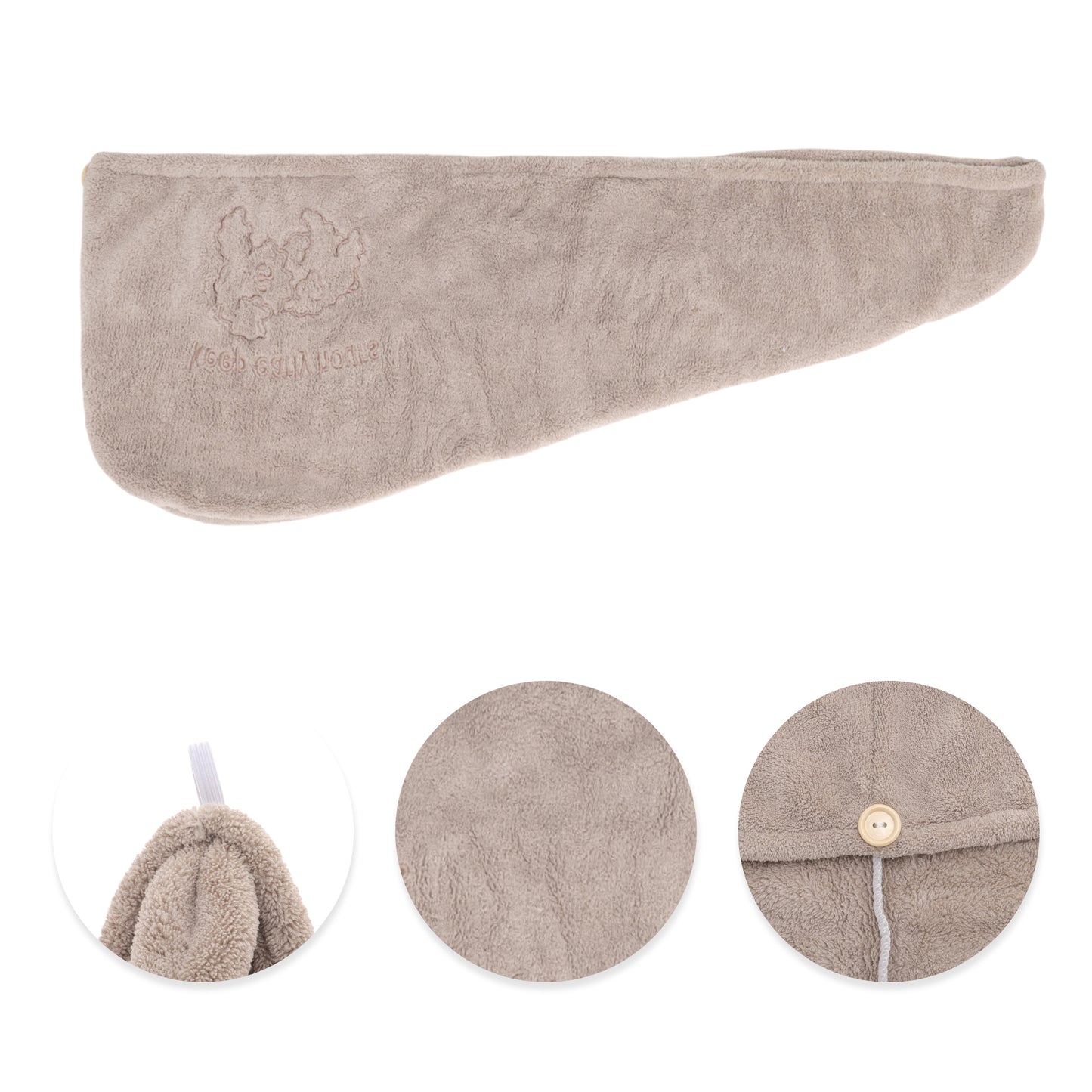 1 Pc Water-absorbent Hair Towel Cartoon Dog Embroidery Hair Wrap Towel Brown