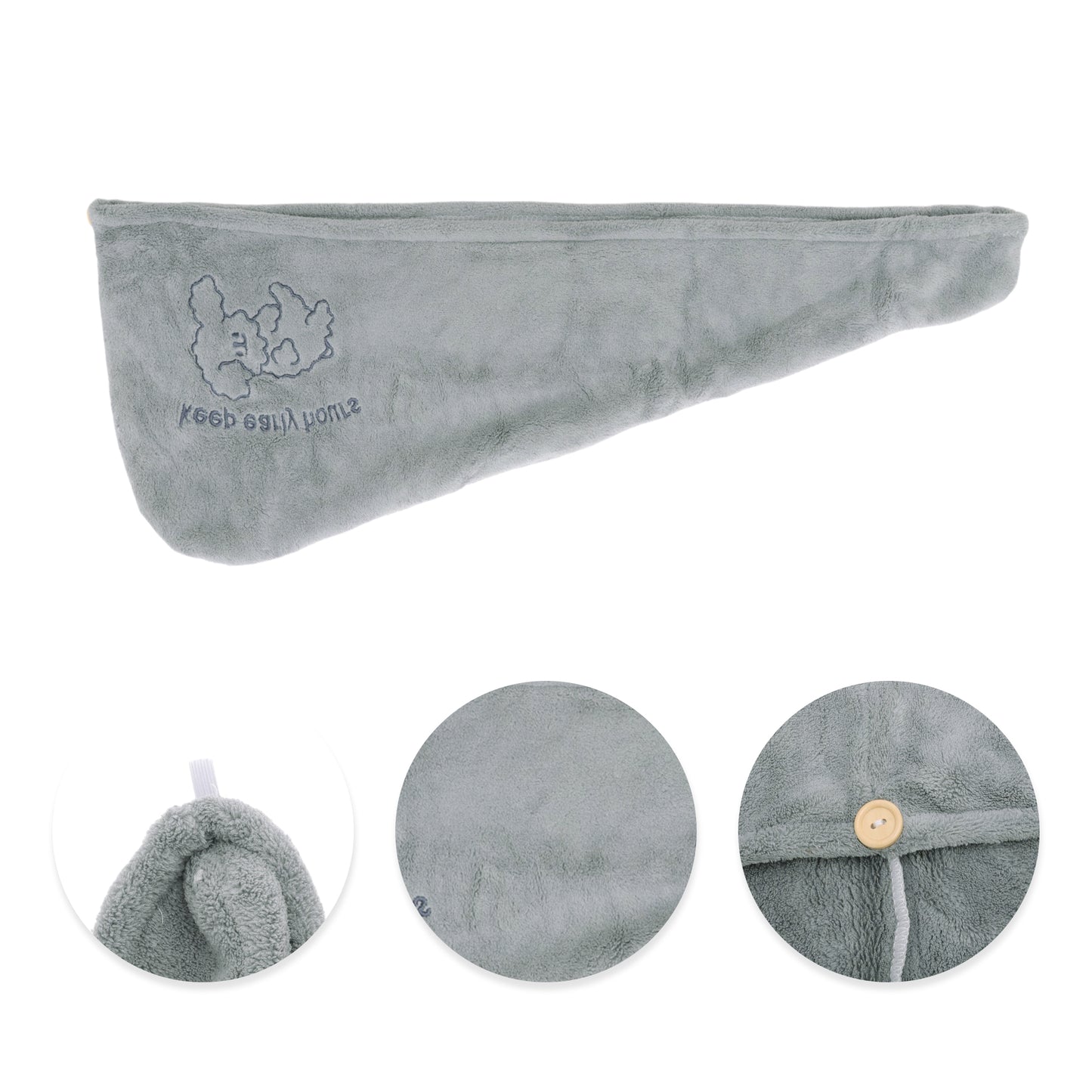 1 Pc Water-absorbent Hair Towel Cartoon Dog Embroidery Hair Wrap Towel Gray