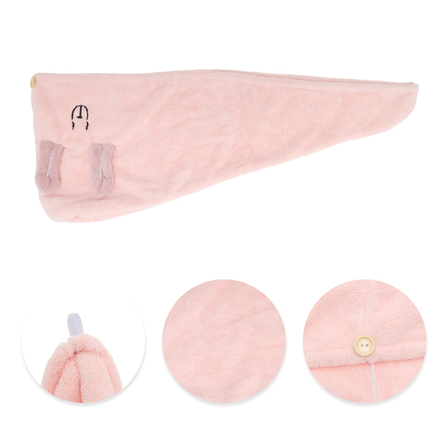 1 Pc Water-absorbent Hair Towel Cartoon Embroidery Hair Wrap Towel Pink