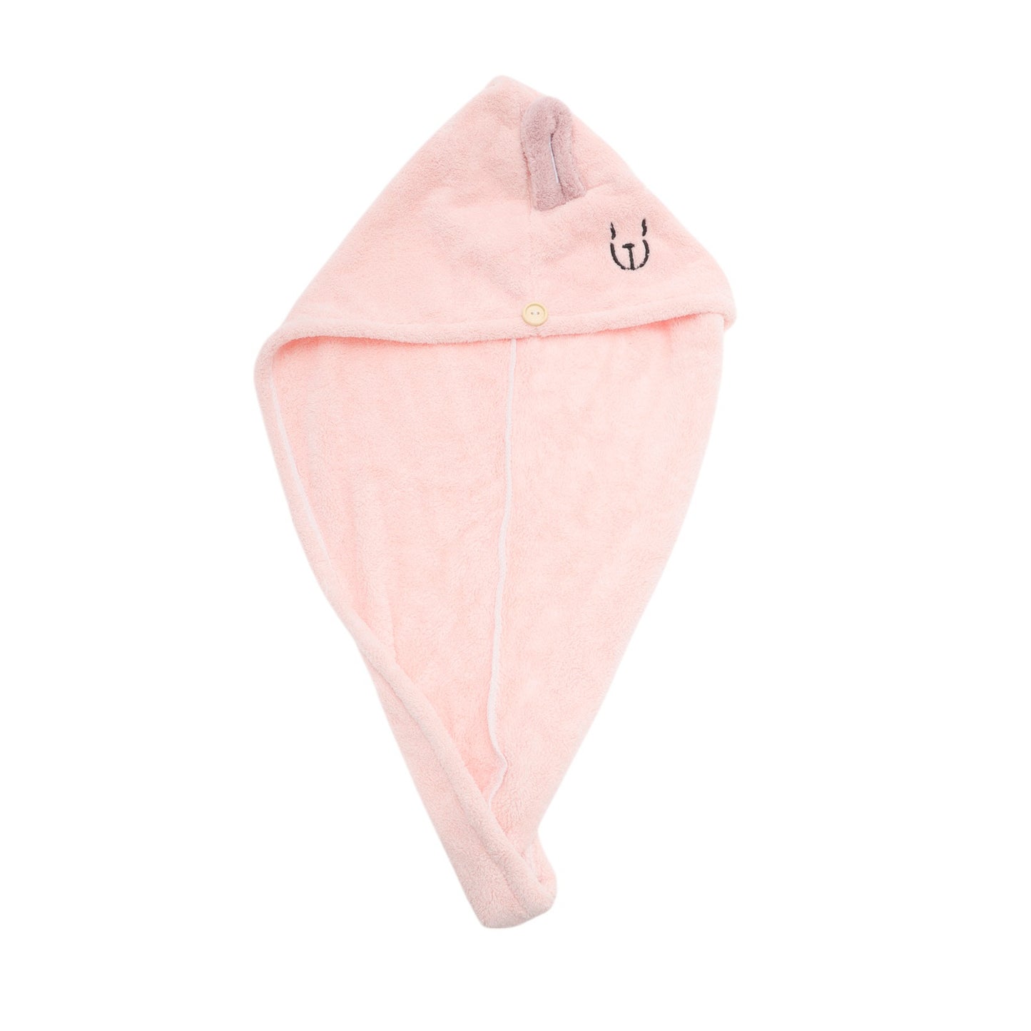1 Pc Water-absorbent Hair Towel Cartoon Embroidery Hair Wrap Towel Pink