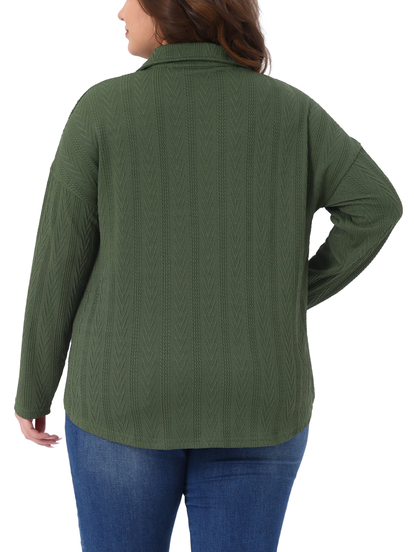 Women Plus Size Knit Shacket Jacket Casual Long Sleeve Lapel Button Down Overshirt Top