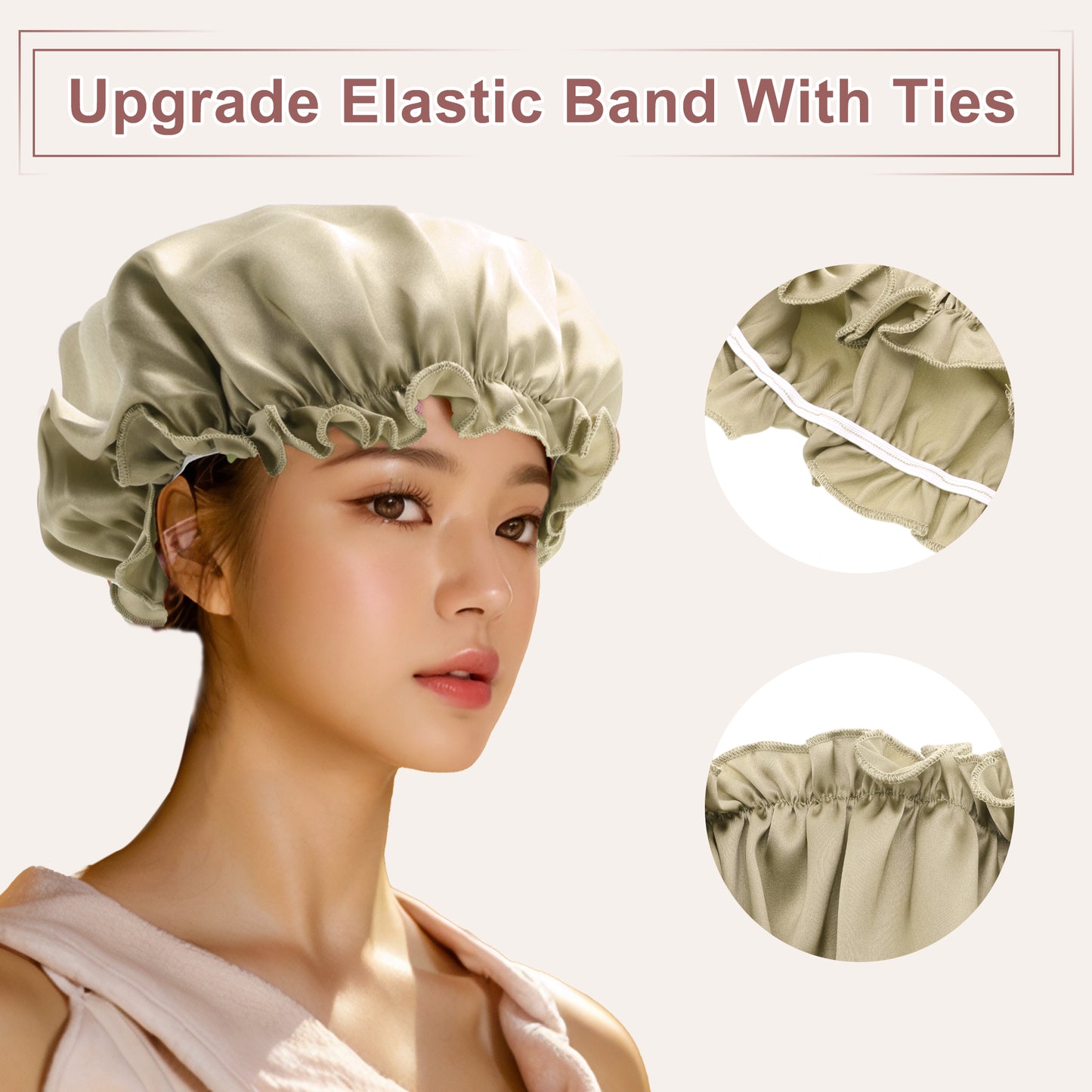 1 Pc Shower Cap, Sleep Caps with Adjustable Elastic Bands Apricot