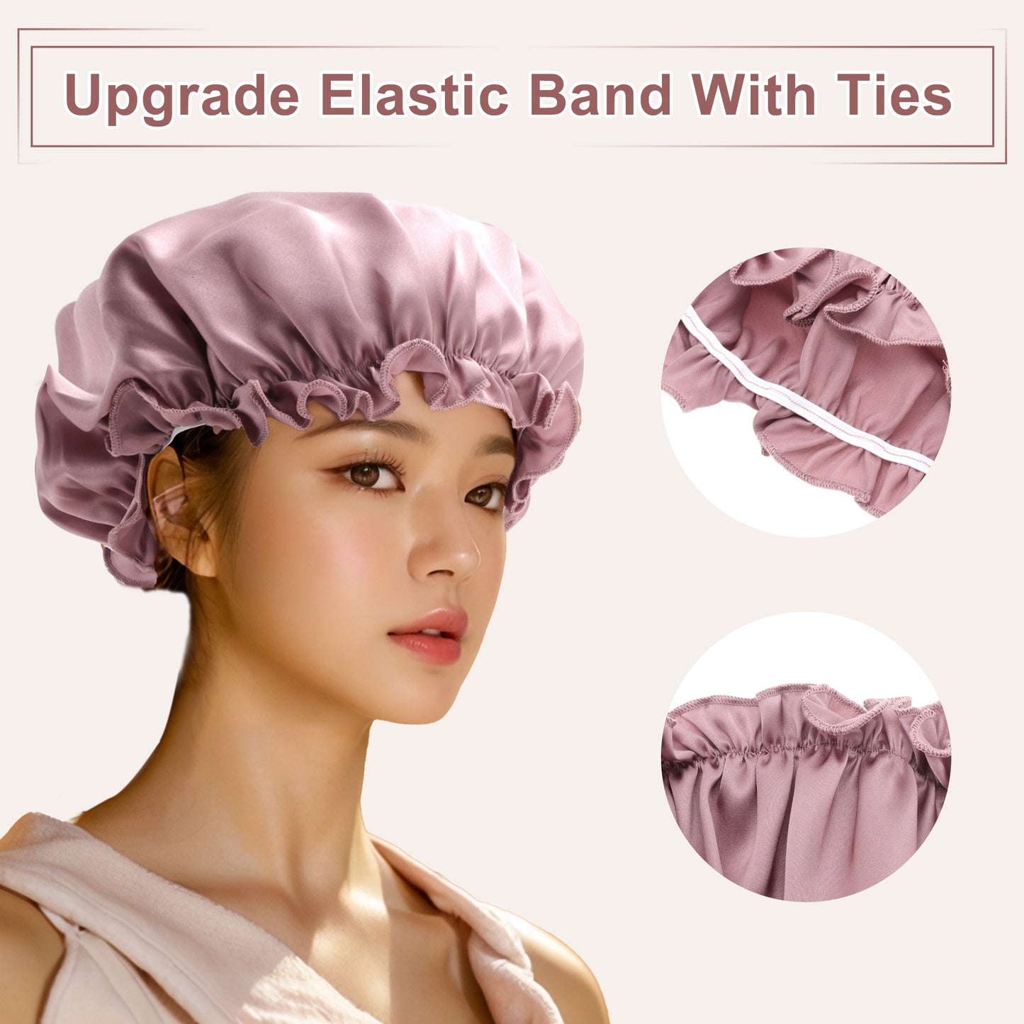1 Pc Shower Cap, Sleep Caps with Adjustable Elastic Bands Pink