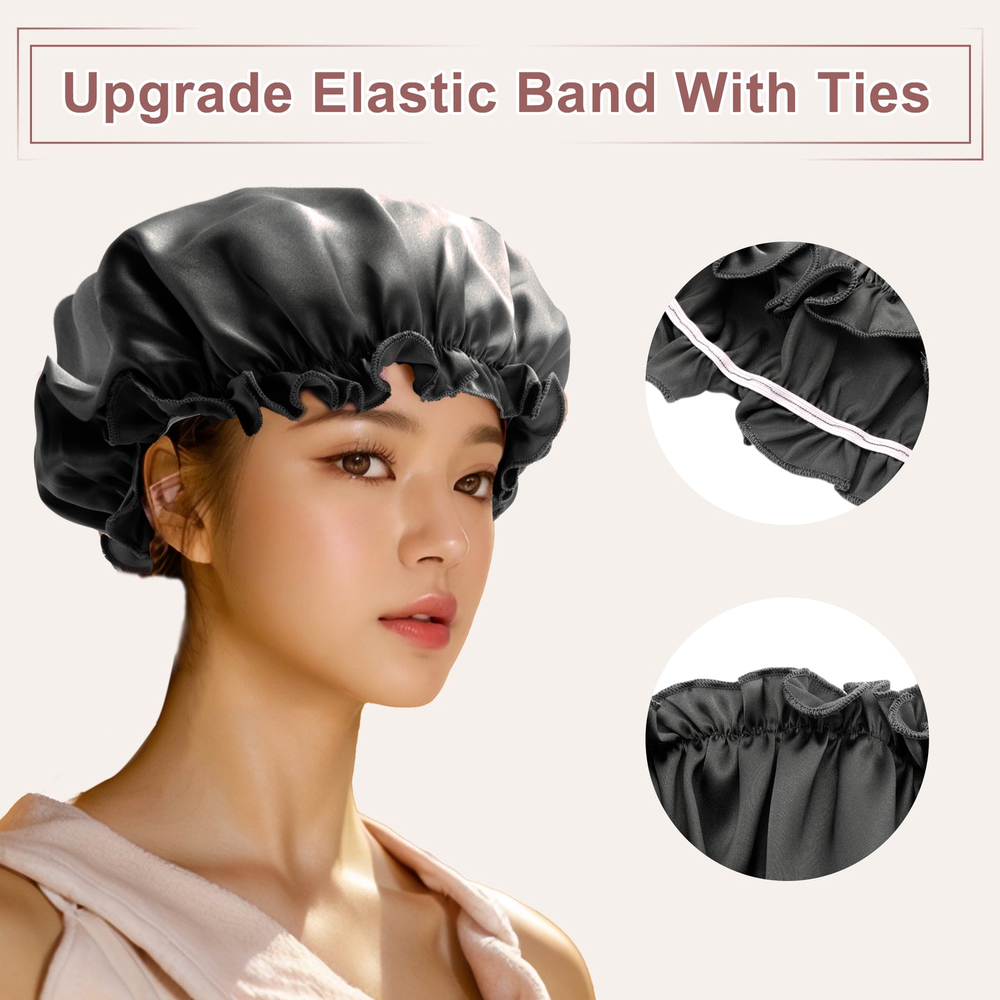 1 Pc Shower Cap, Sleep Caps with Adjustable Elastic Bands Black