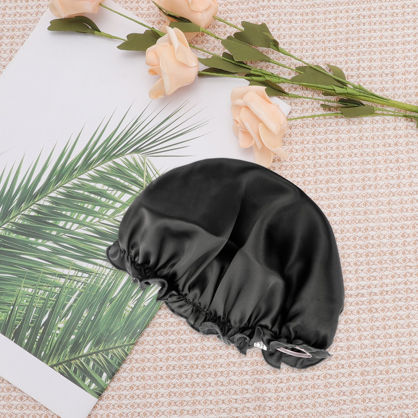 1 Pc Shower Cap, Sleep Caps with Adjustable Elastic Bands Black