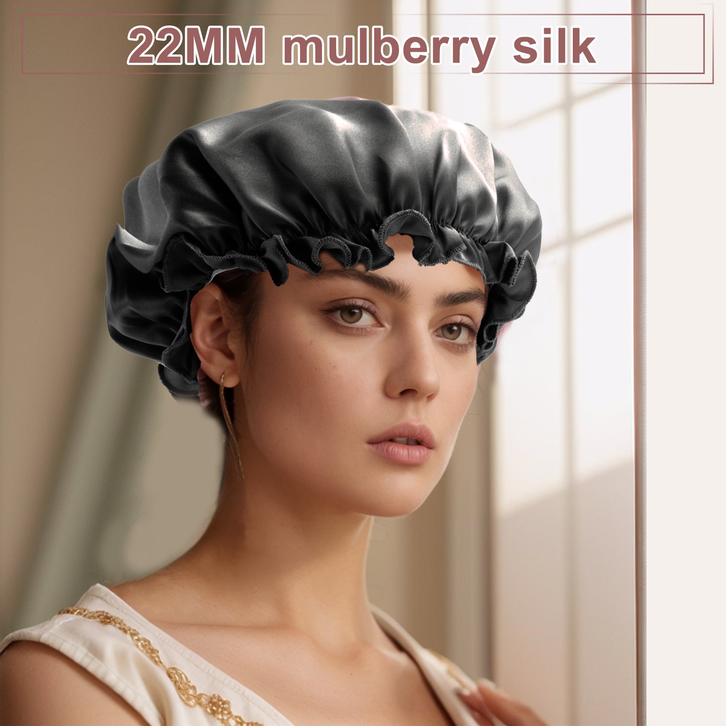 1 Pc Shower Cap, Sleep Caps with Adjustable Elastic Bands Black