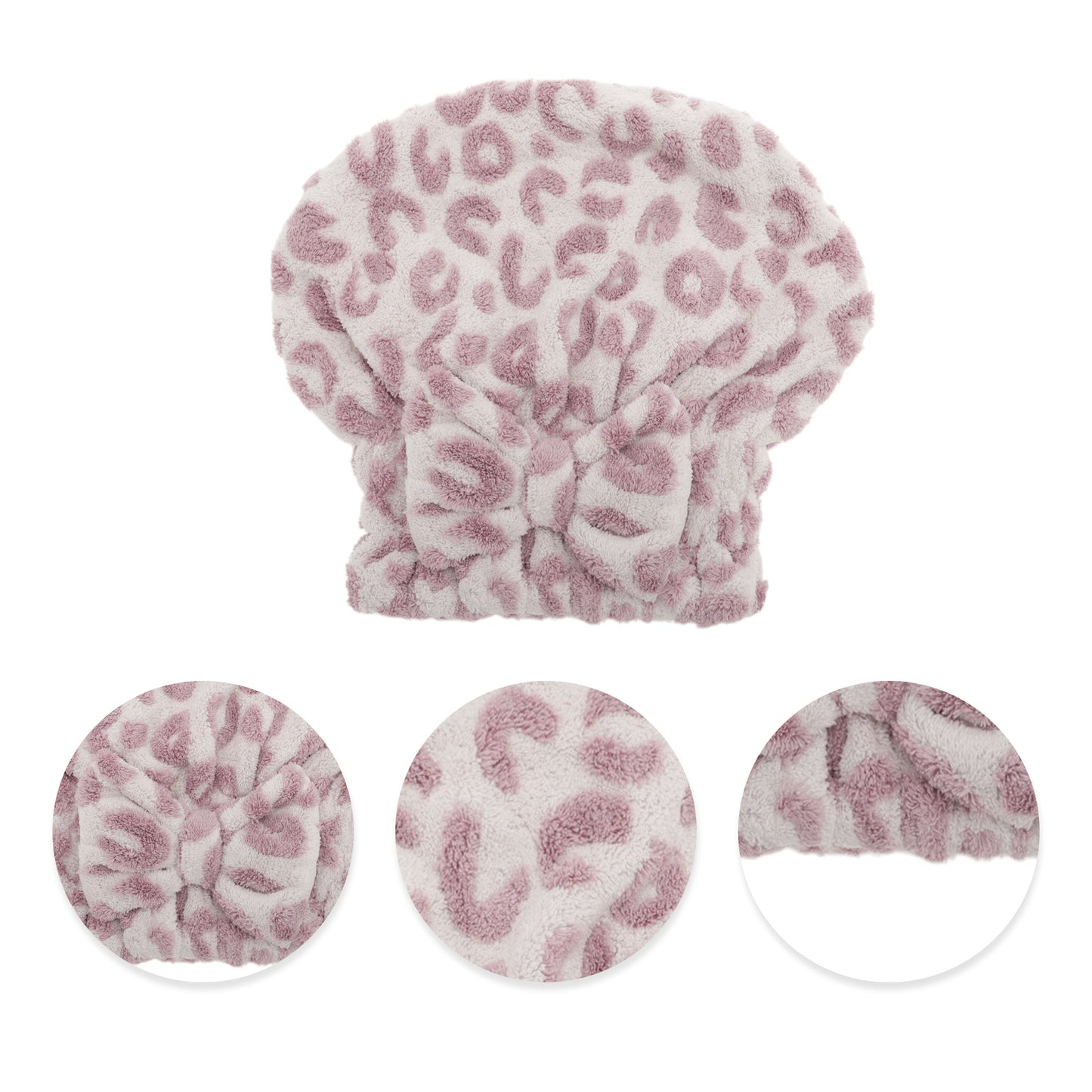 1 Pc Water-absorbent Hair Towel Cap Bow Leopard Hair Towel Pink
