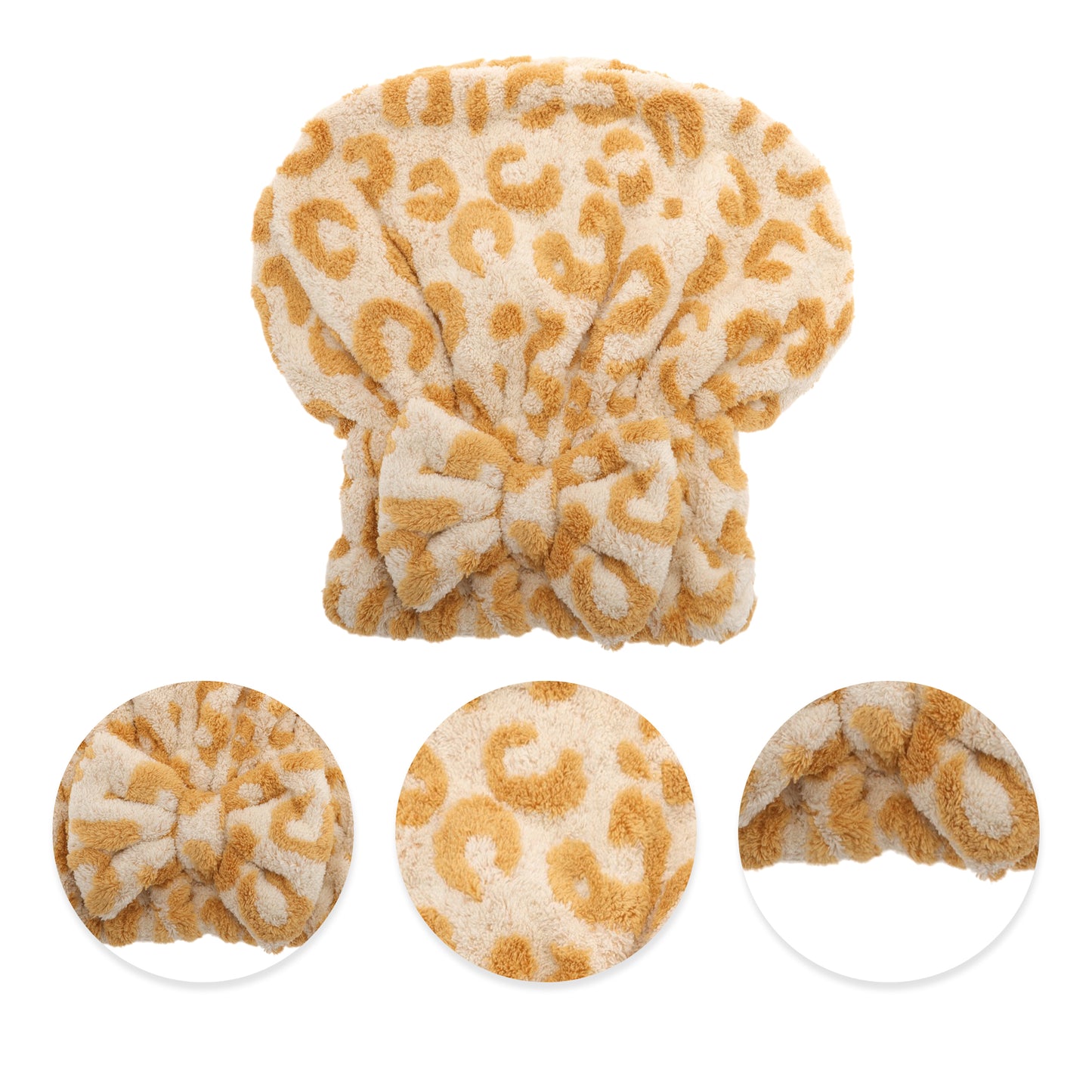 1 Pc Water-absorbent Hair Towel Cap Bow Leopard Hair Towel Yellow