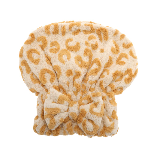 1 Pc Water-absorbent Hair Towel Cap Bow Leopard Hair Towel Yellow