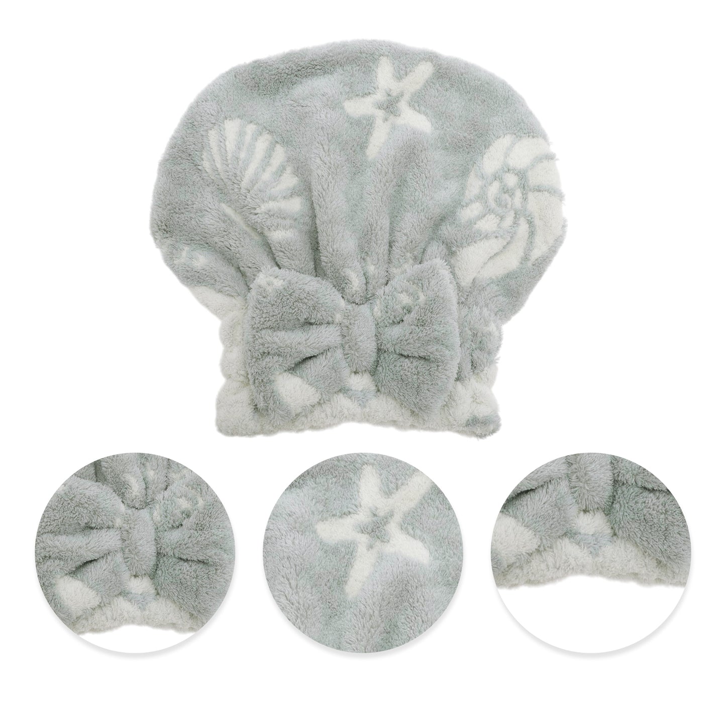 Water-absorbent Bow Shells Hair Towel Gray