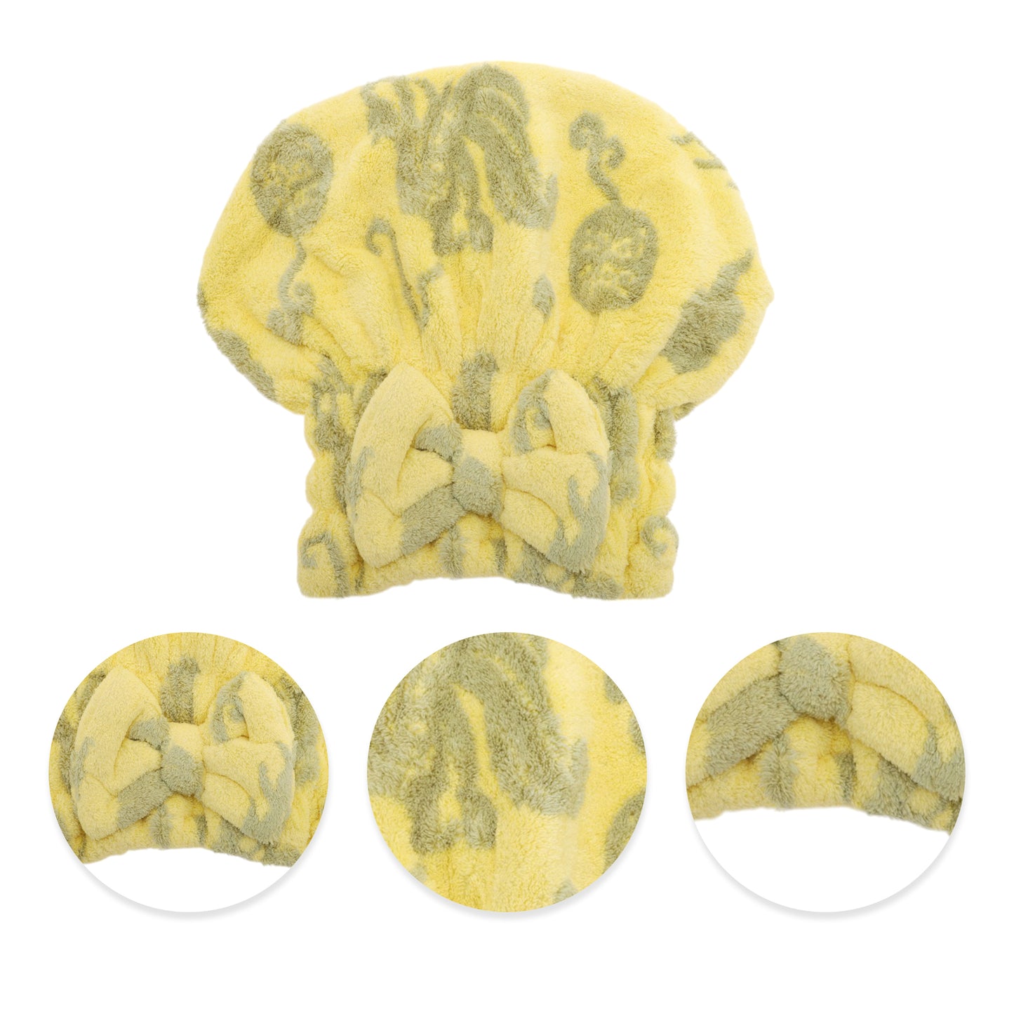 1 Pc Water-absorbent Bow Print Hair Cap Hair Towel for Bathroom Yellow