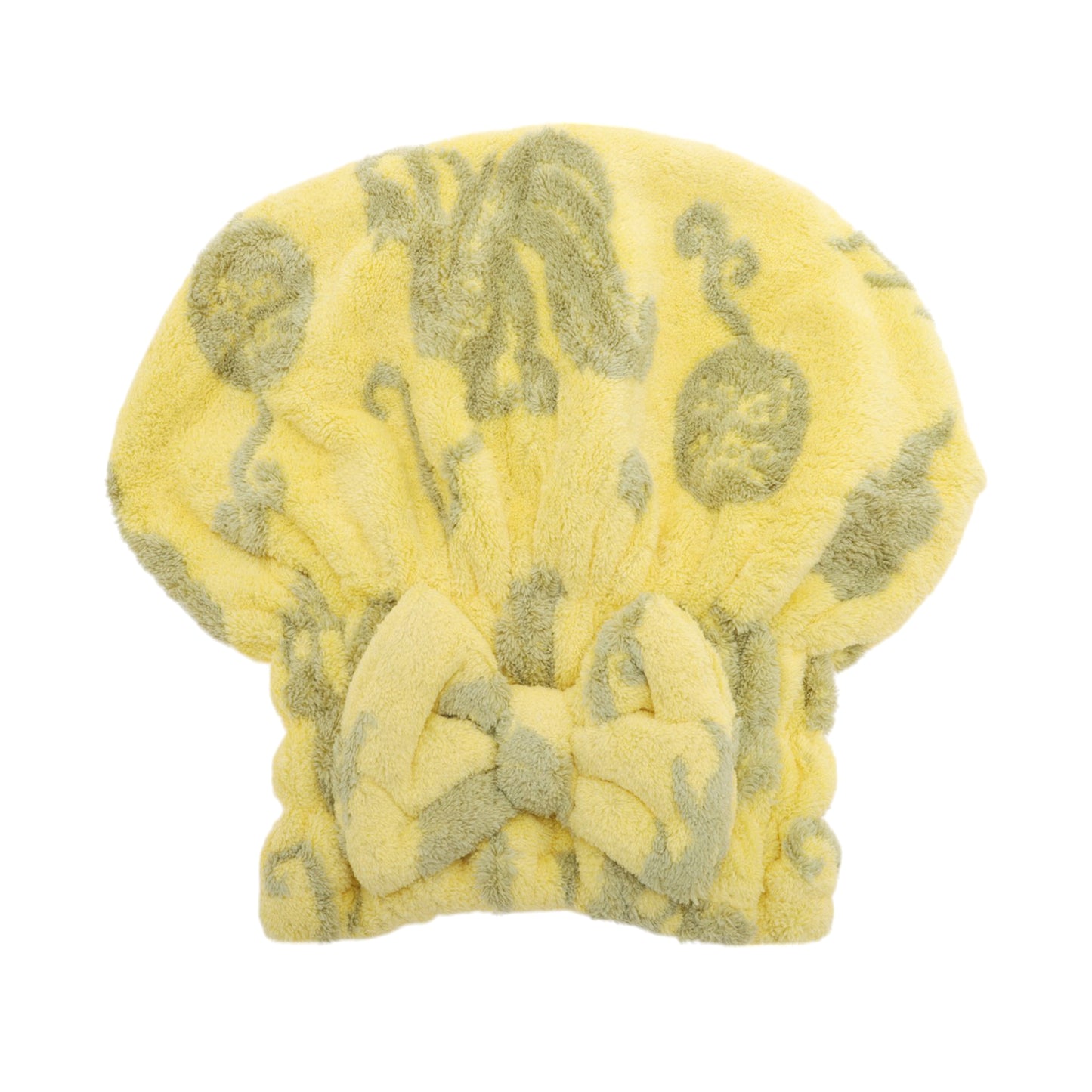 1 Pc Water-absorbent Bow Print Hair Cap Hair Towel for Bathroom Yellow
