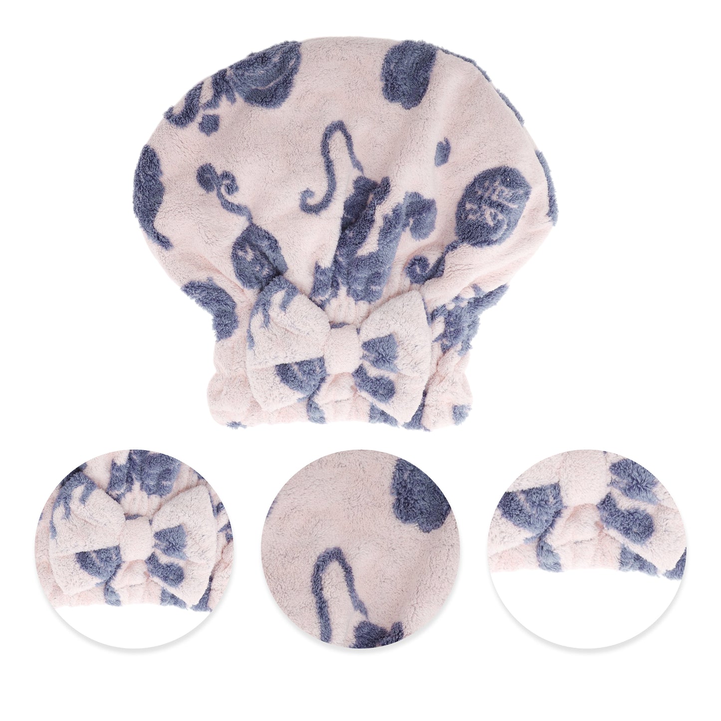1 Pc Water-absorbent Bow Print Hair Cap Hair Towel for Bathroom Pink