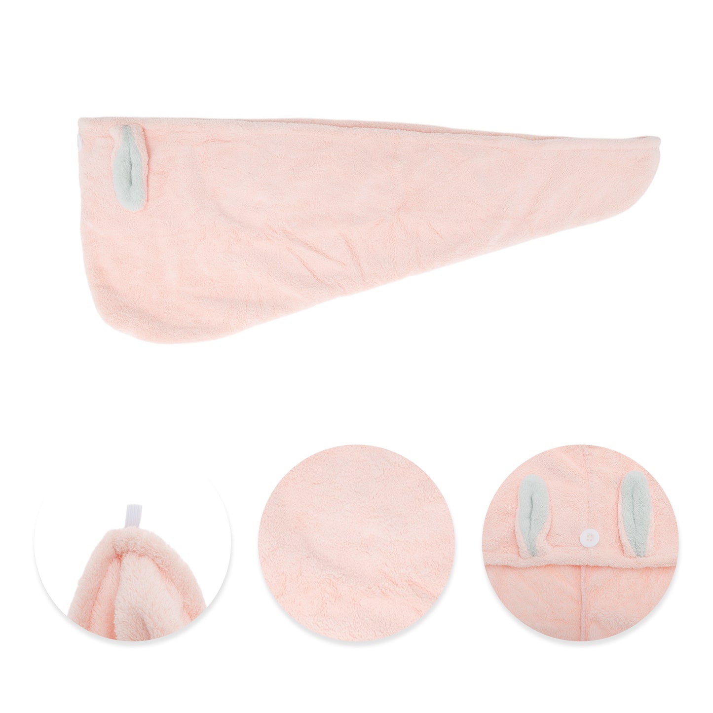 1 Pc Water-absorbent Cartoon Rabbit Ears Hair Towel for Bathroom Pink