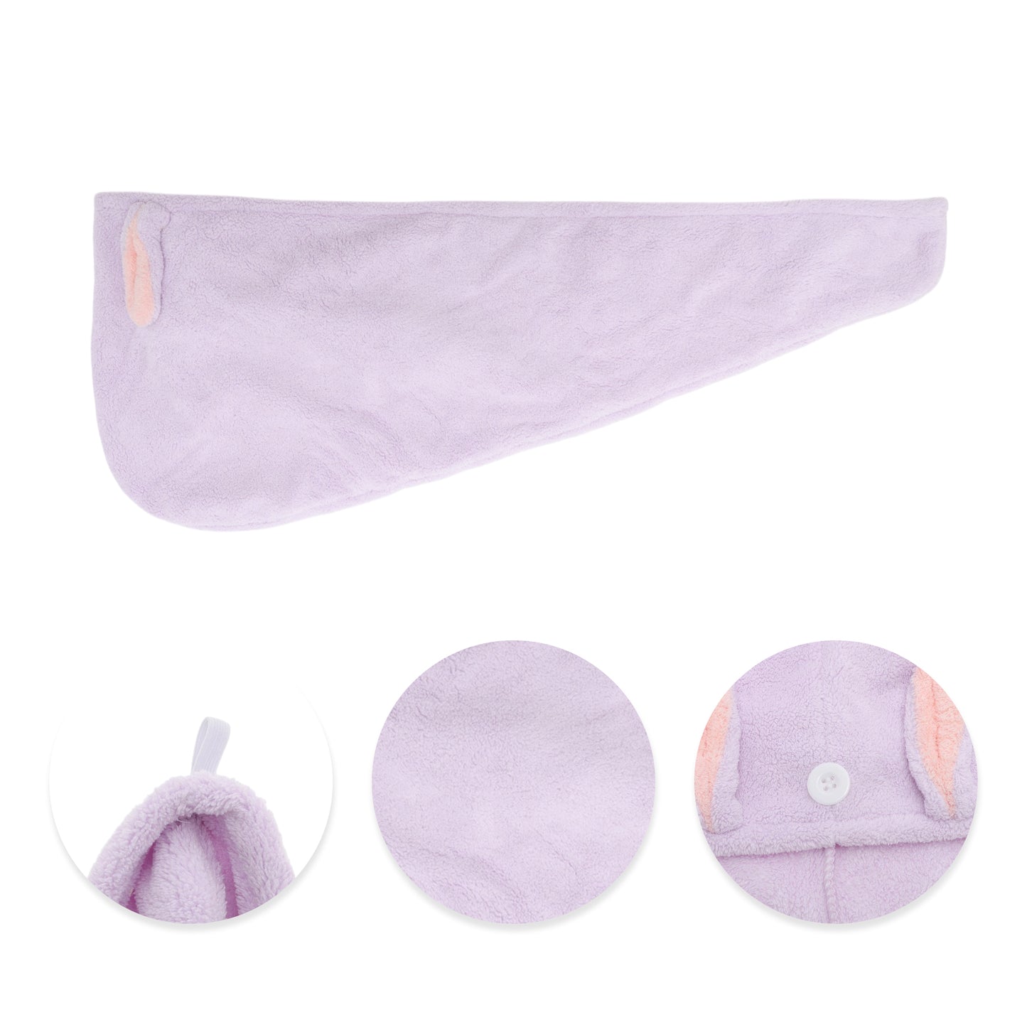 1 Pc Water-absorbent Cartoon Rabbit Ears Hair Towel for Bathroom Purple