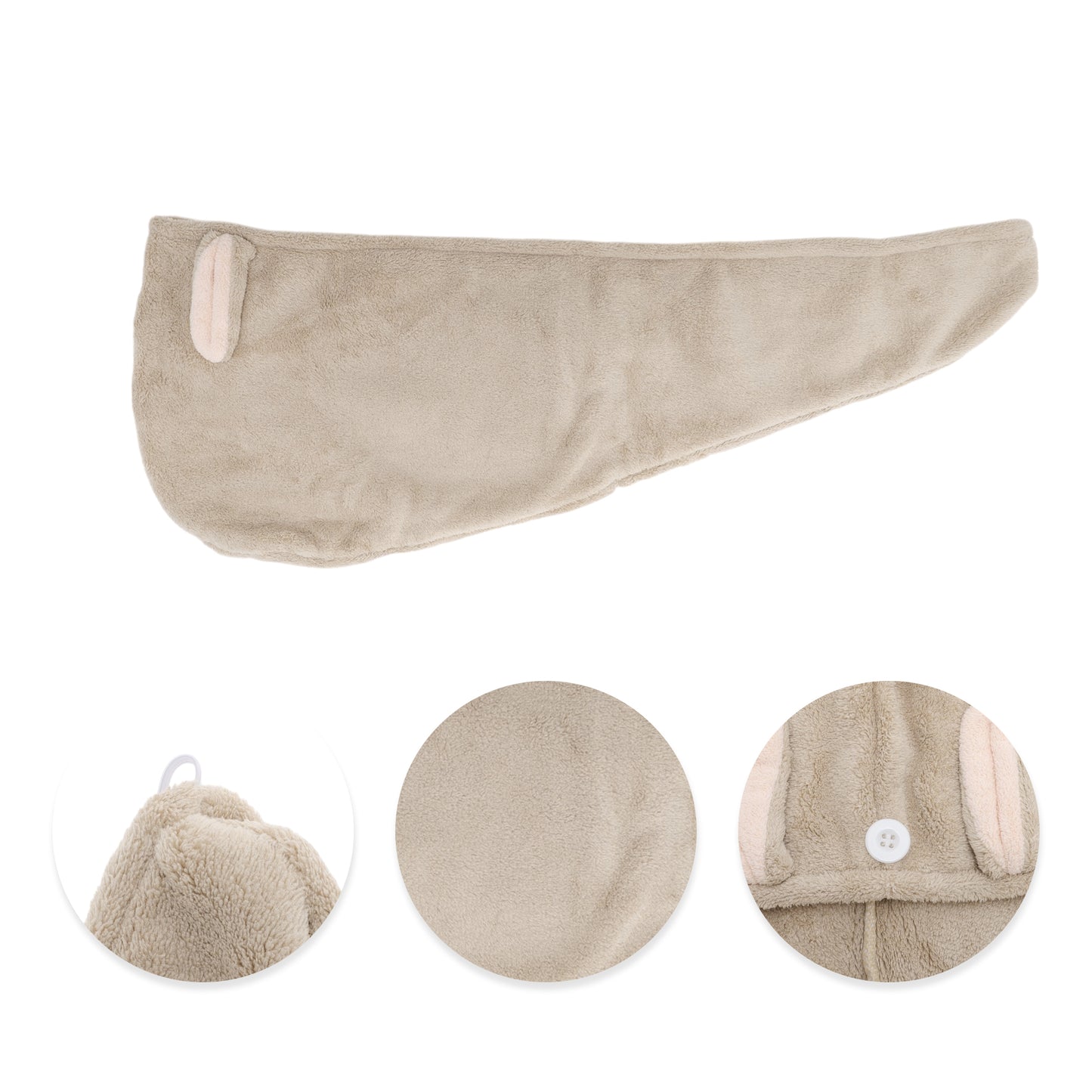 1 Pc Water-absorbent Cartoon Rabbit Ears Hair Towel for Bathroom Khaki