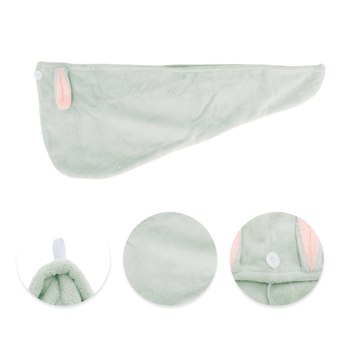 1 Pc Water-absorbent Cartoon Rabbit Ears Hair Towel for Bathroom Green