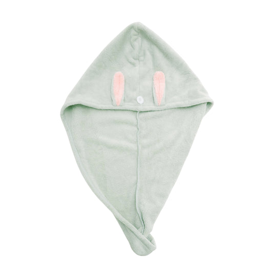 1 Pc Water-absorbent Cartoon Rabbit Ears Hair Towel for Bathroom Green