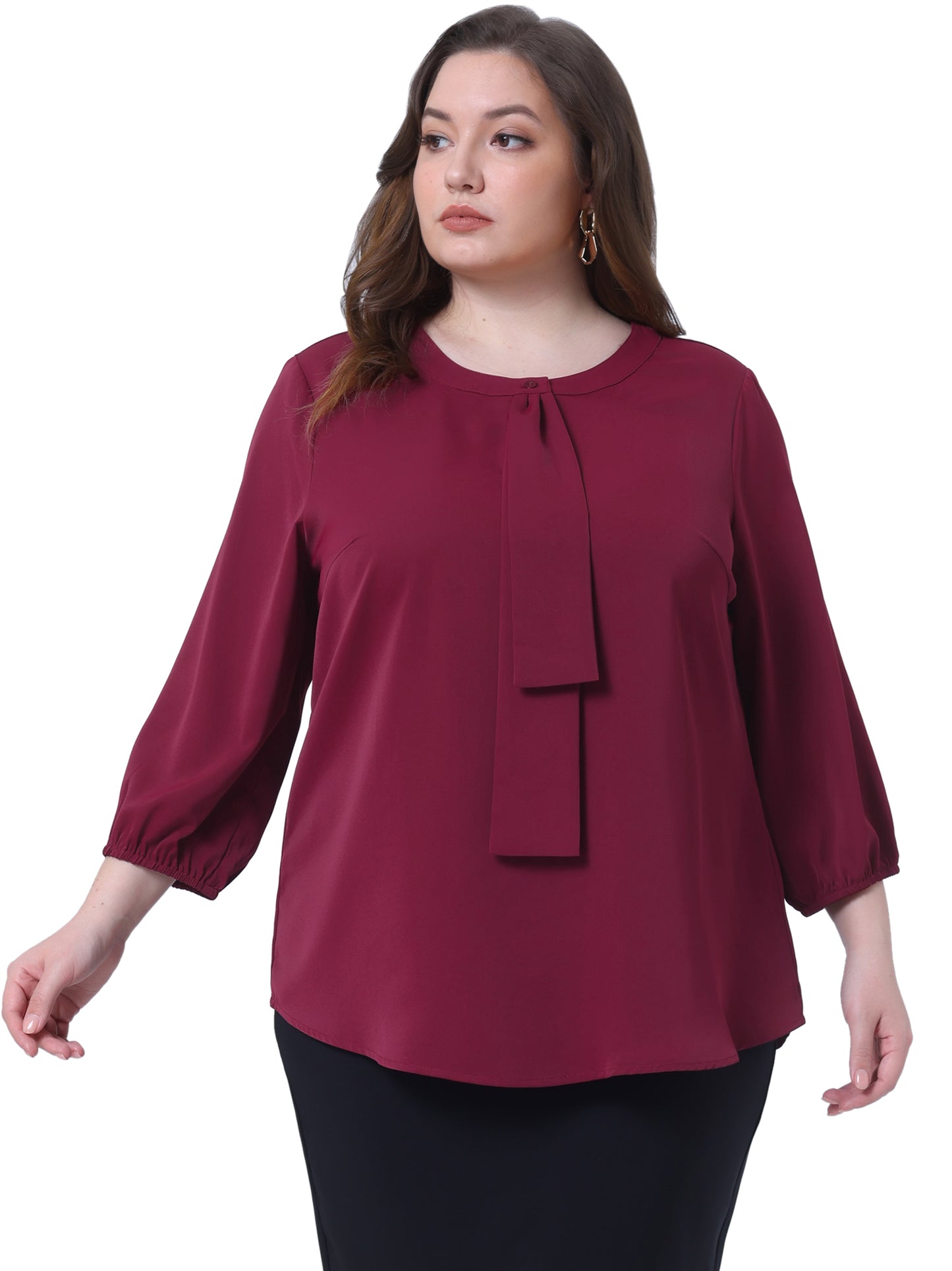 Women's Plus Size Work Round Neck Ruffle Chiffon Blouse Top