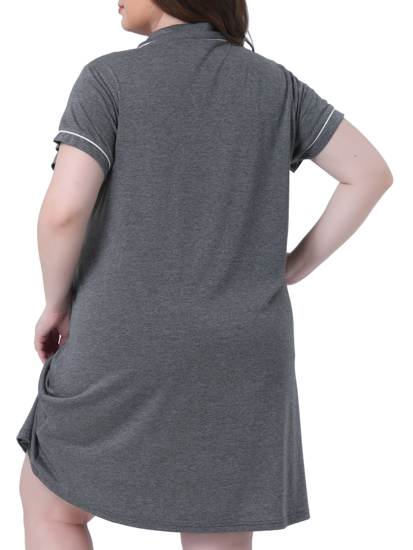 Women Plus Size Sleep Shirt Short Sleeves Pajama Button Down Nightgown Nightdress Sleepwear