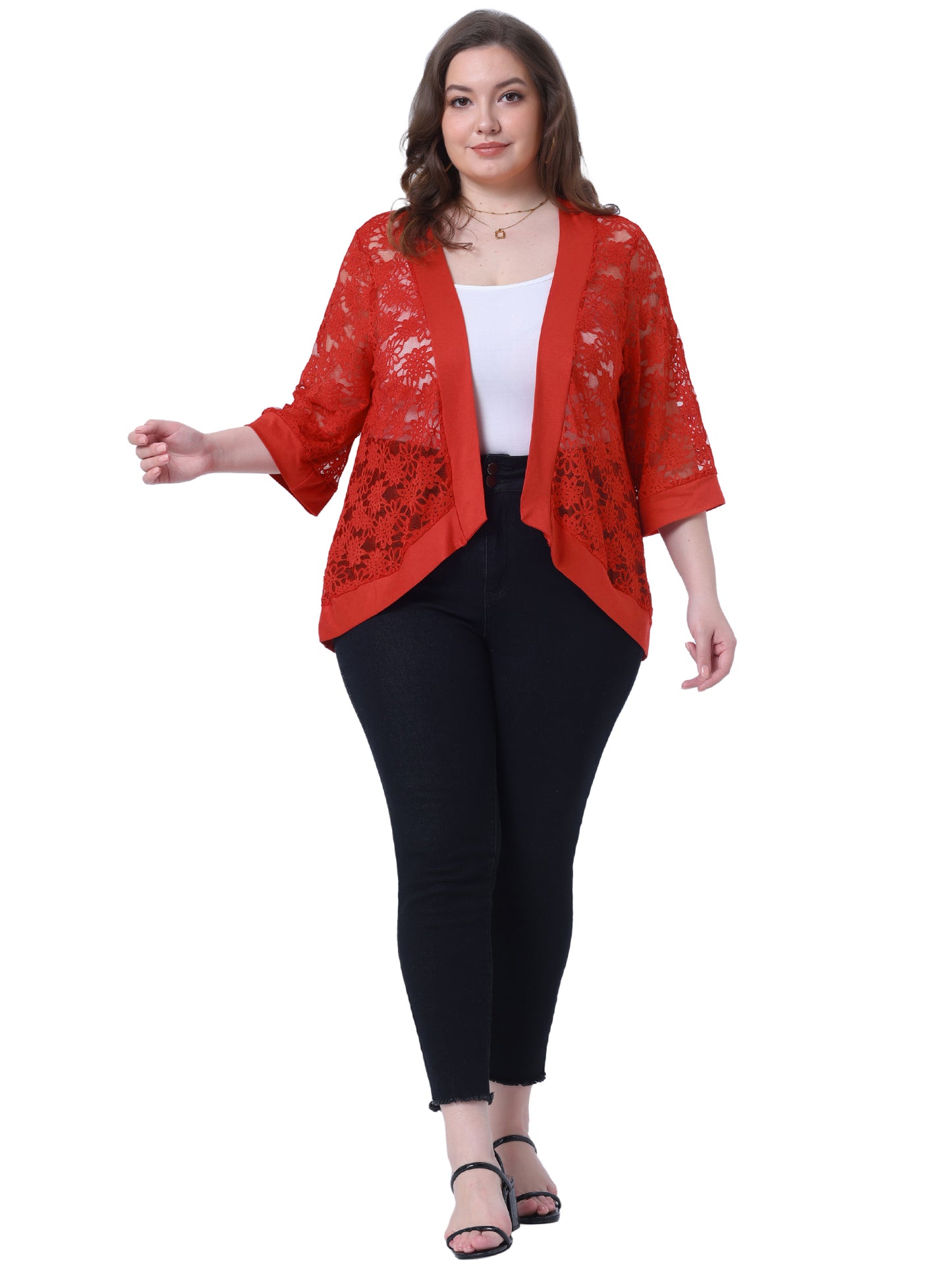 Women Plus Size Shrug Bolero Summer Lace Panel Sheer Loose Cardigan