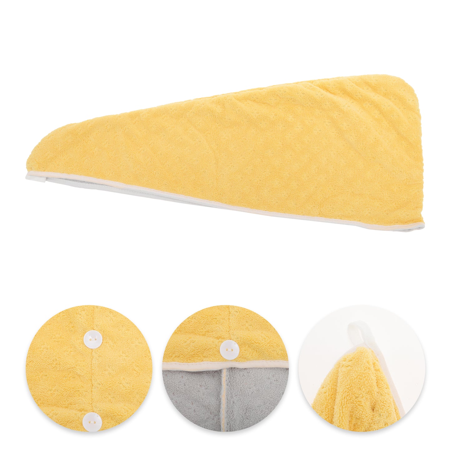 1 Pc Water-absorbent Two-tone Hair Drying Towel for Bathroom Yellow, Gray