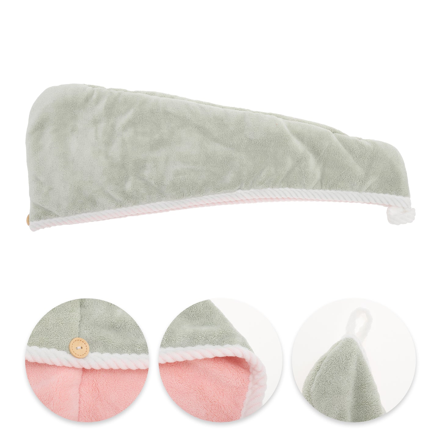 1 Pc Water-absorbent Double Layer Hair Drying Towel for Bathroom Green, Pink