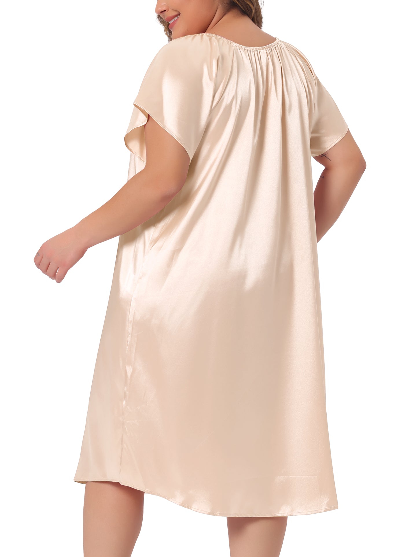 Women Plus Size Satin Silk Nightgown Pleated Loose Sleepwear Sleep Dress