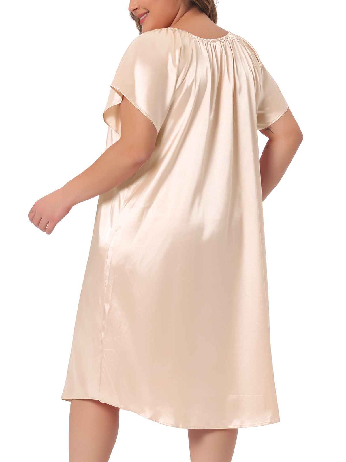 Women Plus Size Satin Silk Nightgown Pleated Loose Sleepwear Sleep Dress