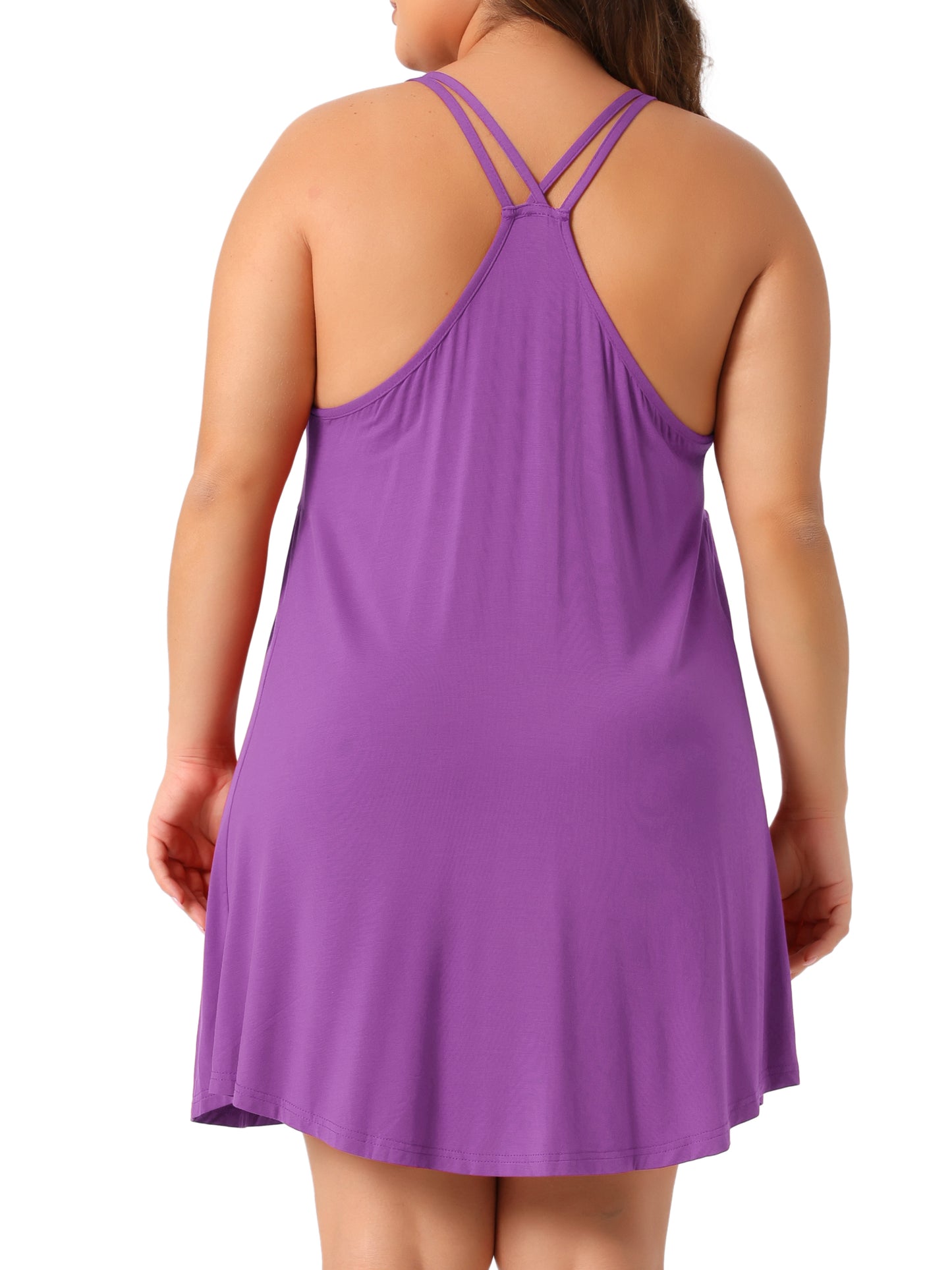 Camisón de talla grande para mujer, con tirantes finos, cuello en V, sin mangas, espalda cruzada, camisón