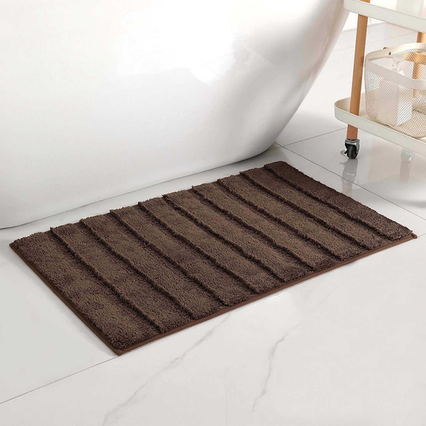 Soft Stripe Bathroom Rug, Rubber Backing Quick Dry Microfiber Rugs Non Slip Bath Mats