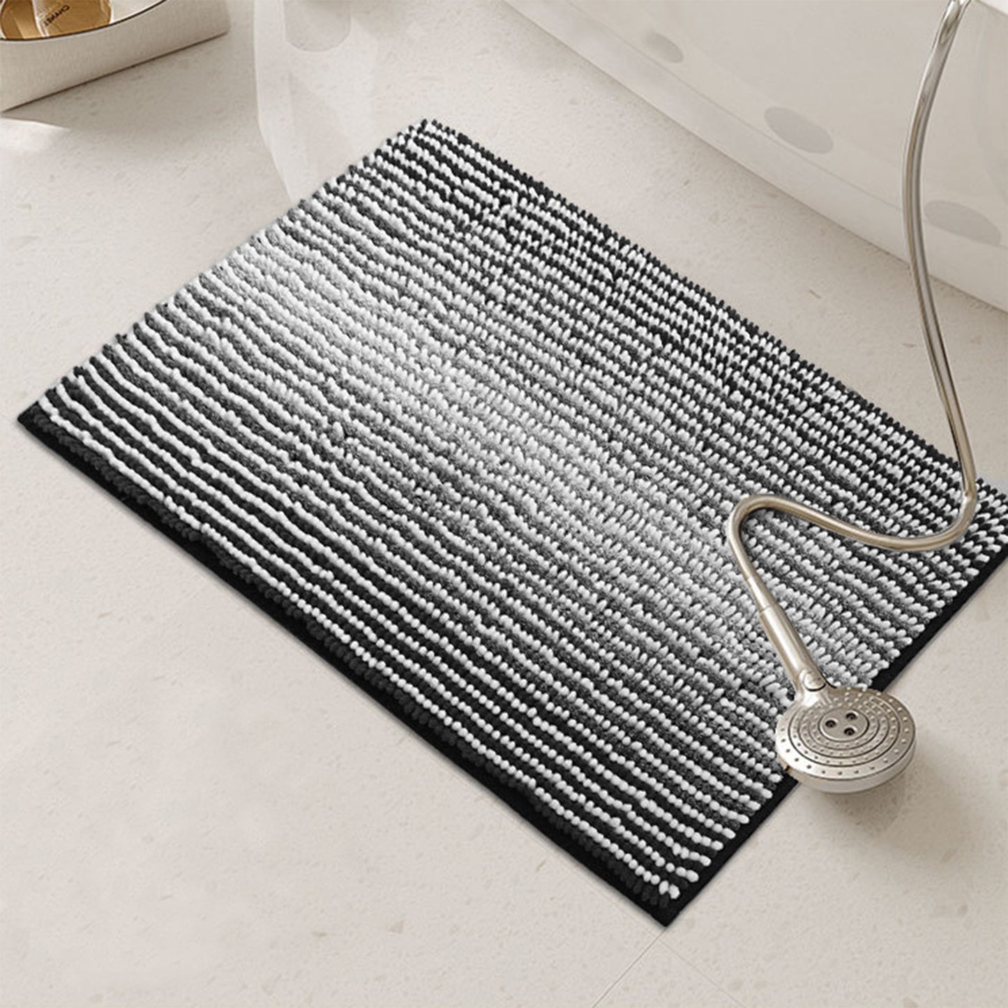 Quick Dry Absorbent Non Slip Soft Chenille Gradient Striped Cozy Shaggy Bath Mats