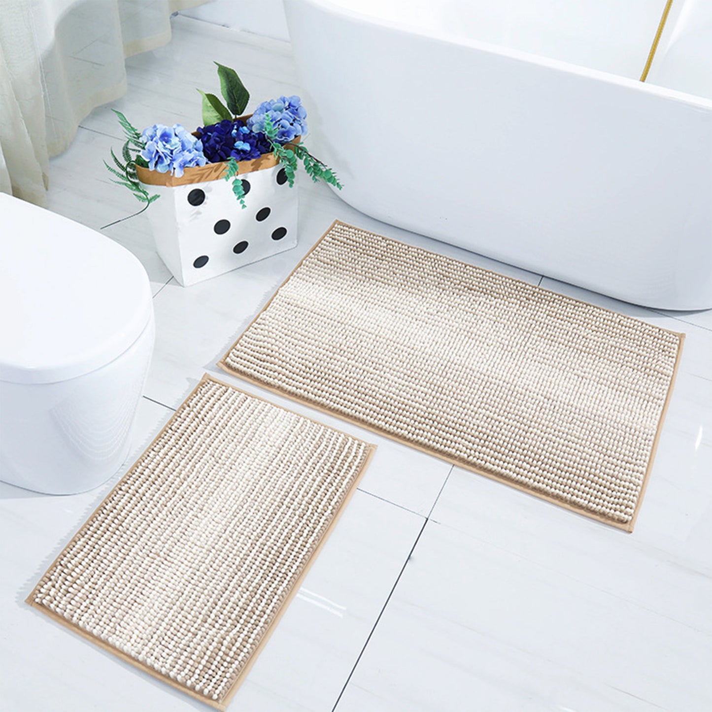 Quick Dry Absorbent Non Slip Soft Chenille Gradient Striped Cozy Shaggy Bath Mats