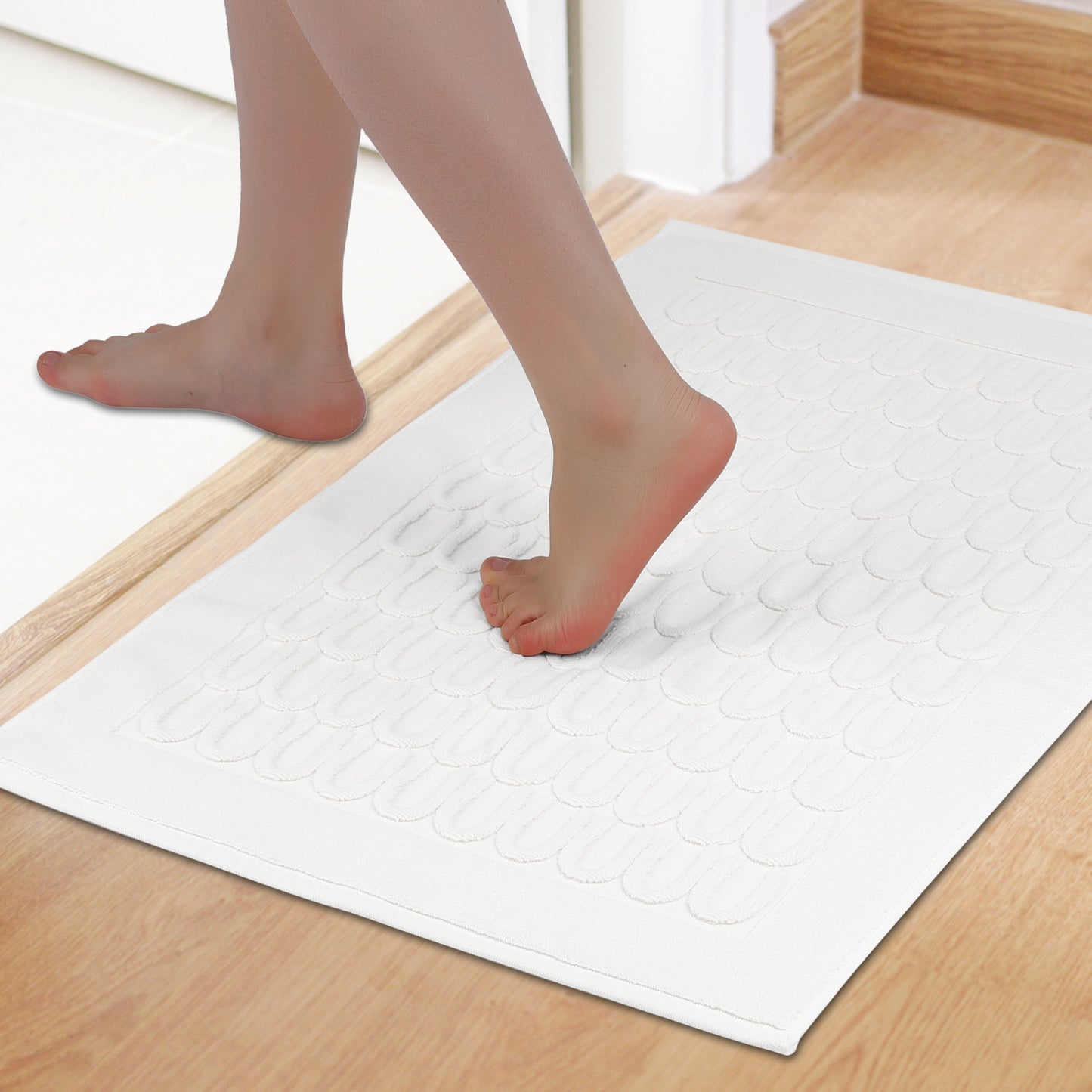 Cotton Washable Geometric Textured Bath Mat Hotel Reversible Water Absorbent Rug Thick Foldable