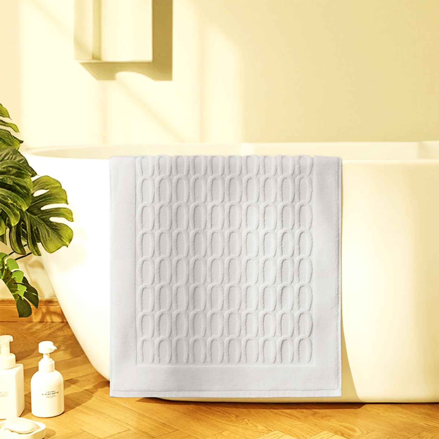 Cotton Washable Geometric Textured Bath Mat Hotel Reversible Water Absorbent Rug Thick Foldable