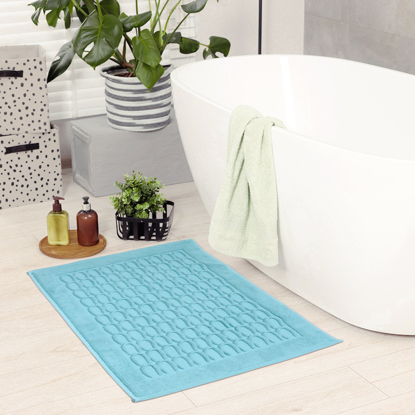 Cotton Washable Geometric Textured Bath Mat Hotel Reversible Water Absorbent Rug Thick Foldable