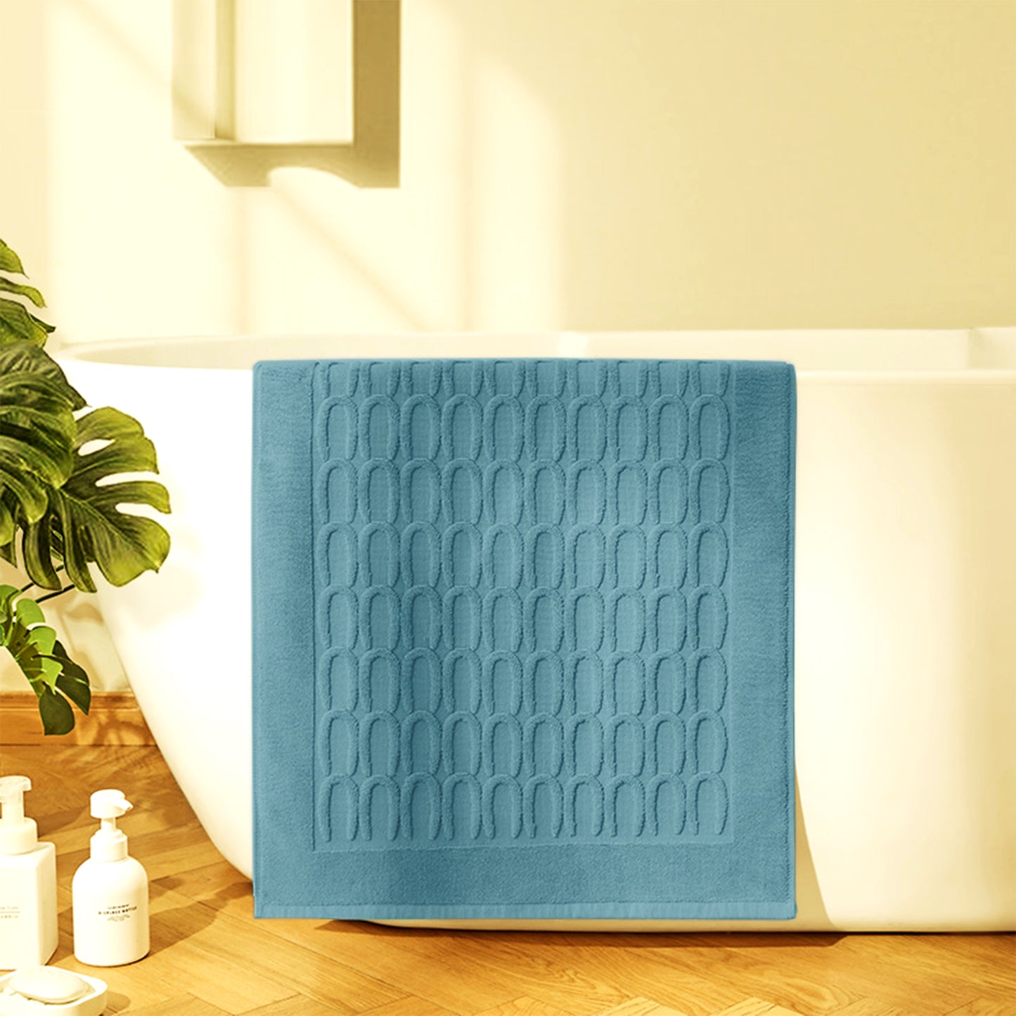 Cotton Washable Geometric Textured Bath Mat Hotel Reversible Water Absorbent Rug Thick Foldable
