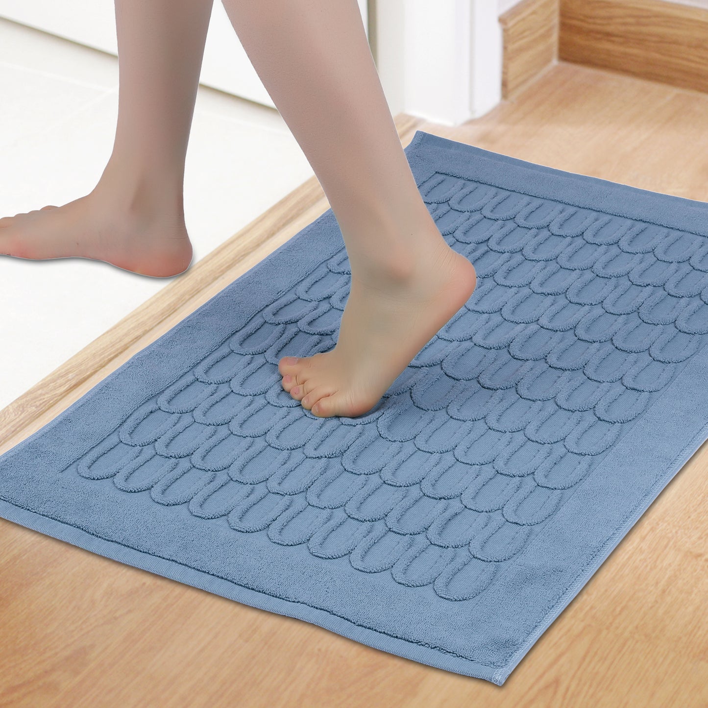 Cotton Washable Geometric Textured Bath Mat Hotel Reversible Water Absorbent Rug Thick Foldable