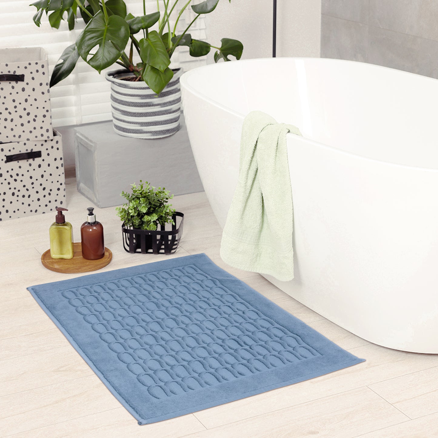 Cotton Washable Geometric Textured Bath Mat Hotel Reversible Water Absorbent Rug Thick Foldable