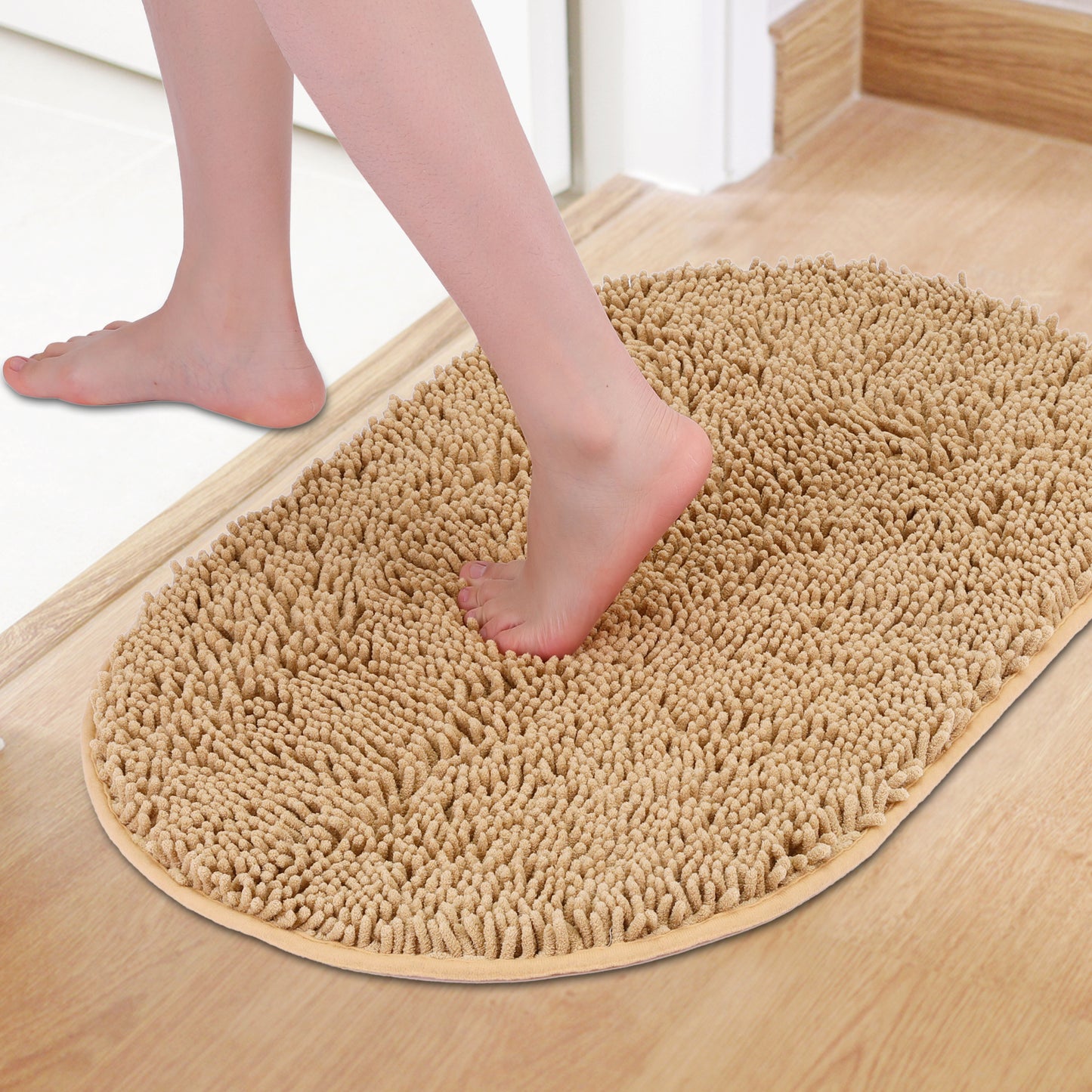 Oval Plush Bath Mat, Soft Non Slip Washable Absorbent Rug, Rubber Backing Quick Dry Rugs
