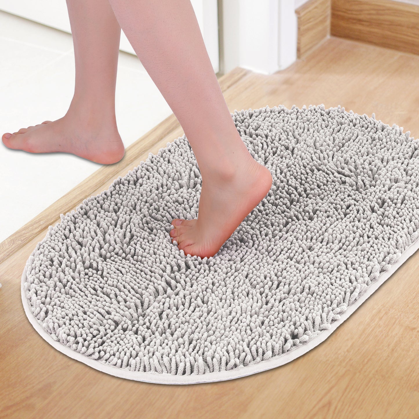 Oval Plush Bath Mat, Soft Non Slip Washable Absorbent Rug, Rubber Backing Quick Dry Rugs