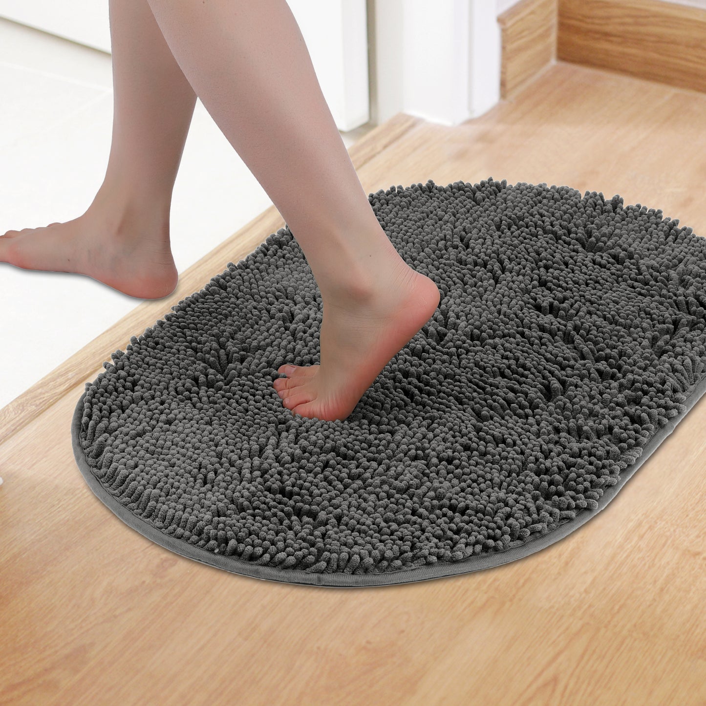Oval Plush Bath Mat, Soft Non Slip Washable Absorbent Rug, Rubber Backing Quick Dry Rugs