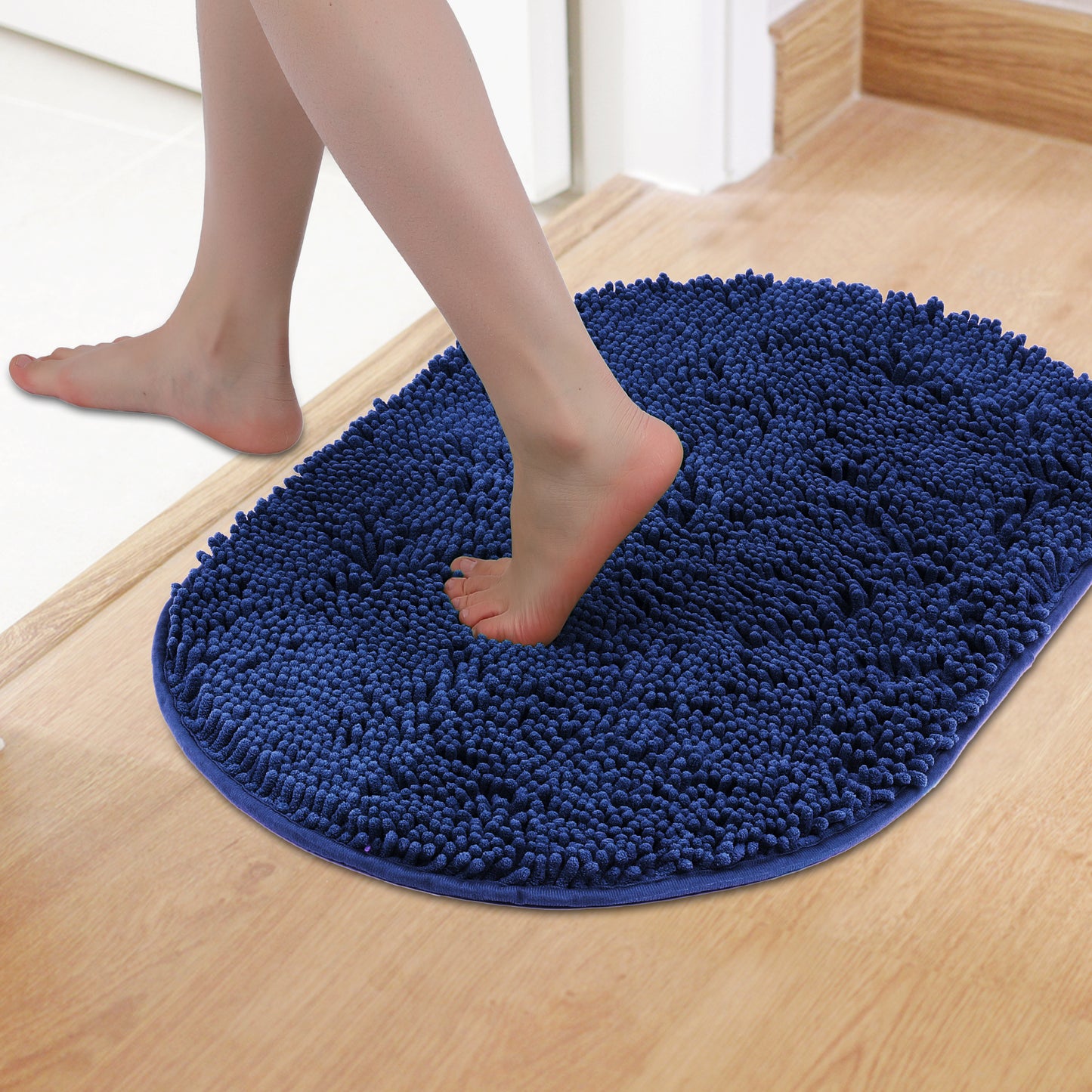 Oval Plush Bath Mat, Soft Non Slip Washable Absorbent Rug, Rubber Backing Quick Dry Rugs